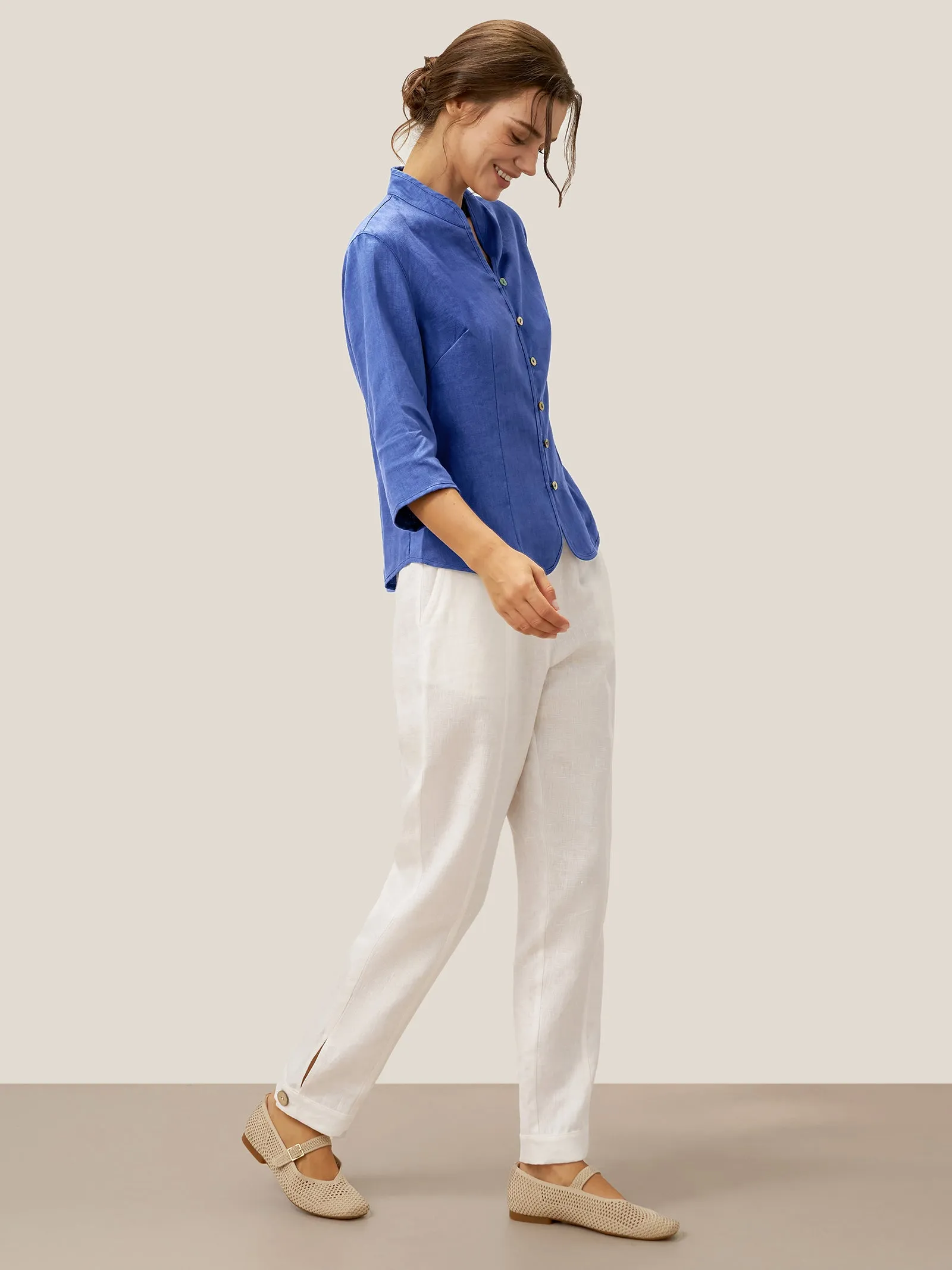 100% Linen Hand Button Fitted Jacket AMELIA sold by Lintico product image thumbnail 5