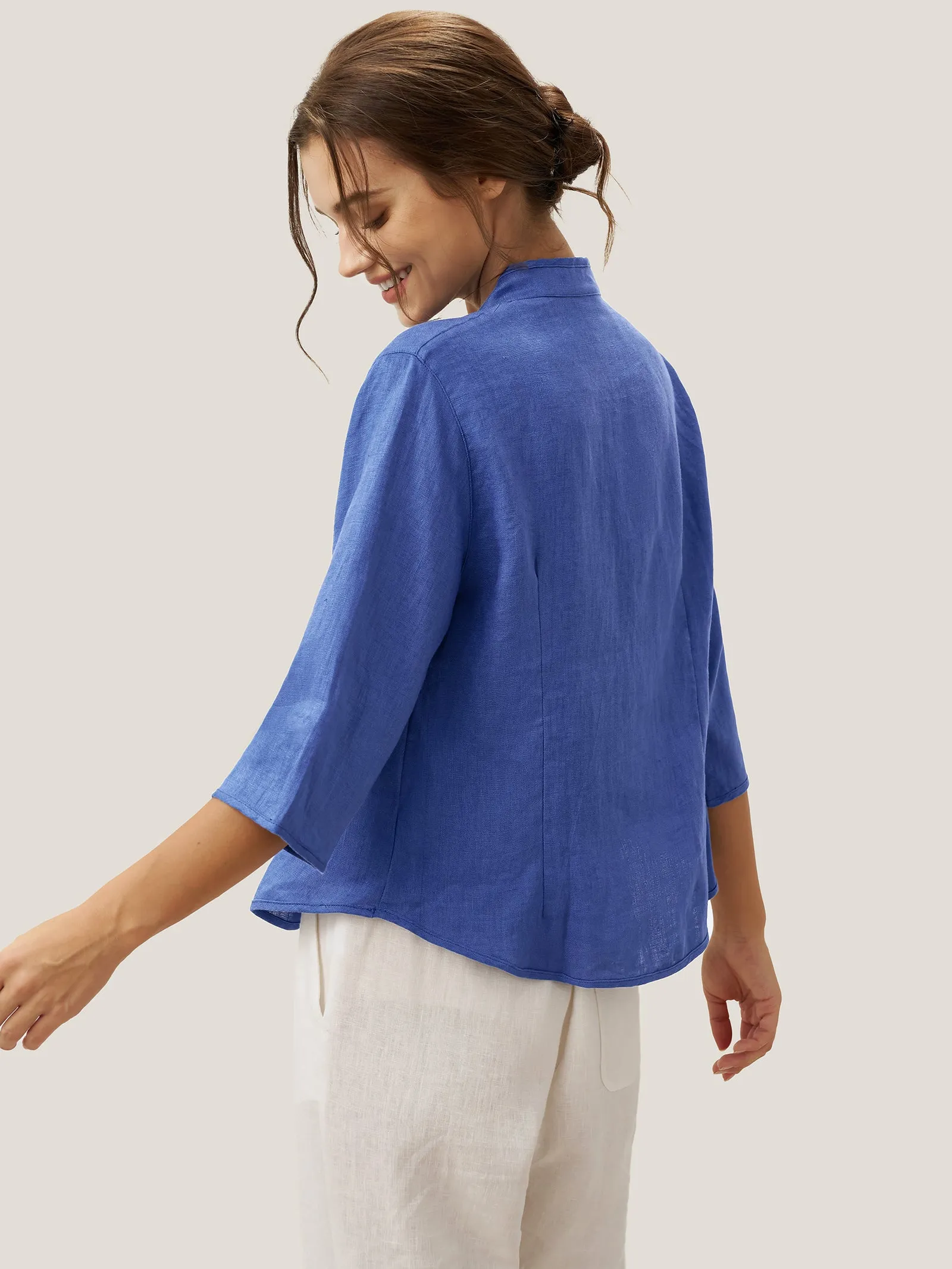 100% Linen Hand Button Fitted Jacket AMELIA sold by Lintico product image thumbnail 4