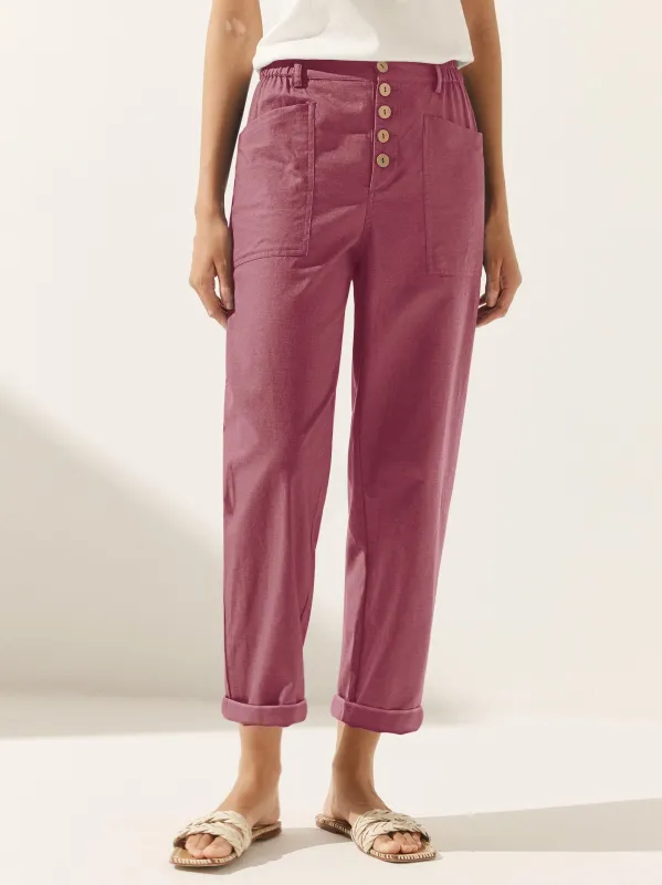 Linen Simple Button Fly Trousers HEIDI sold by Lintico
