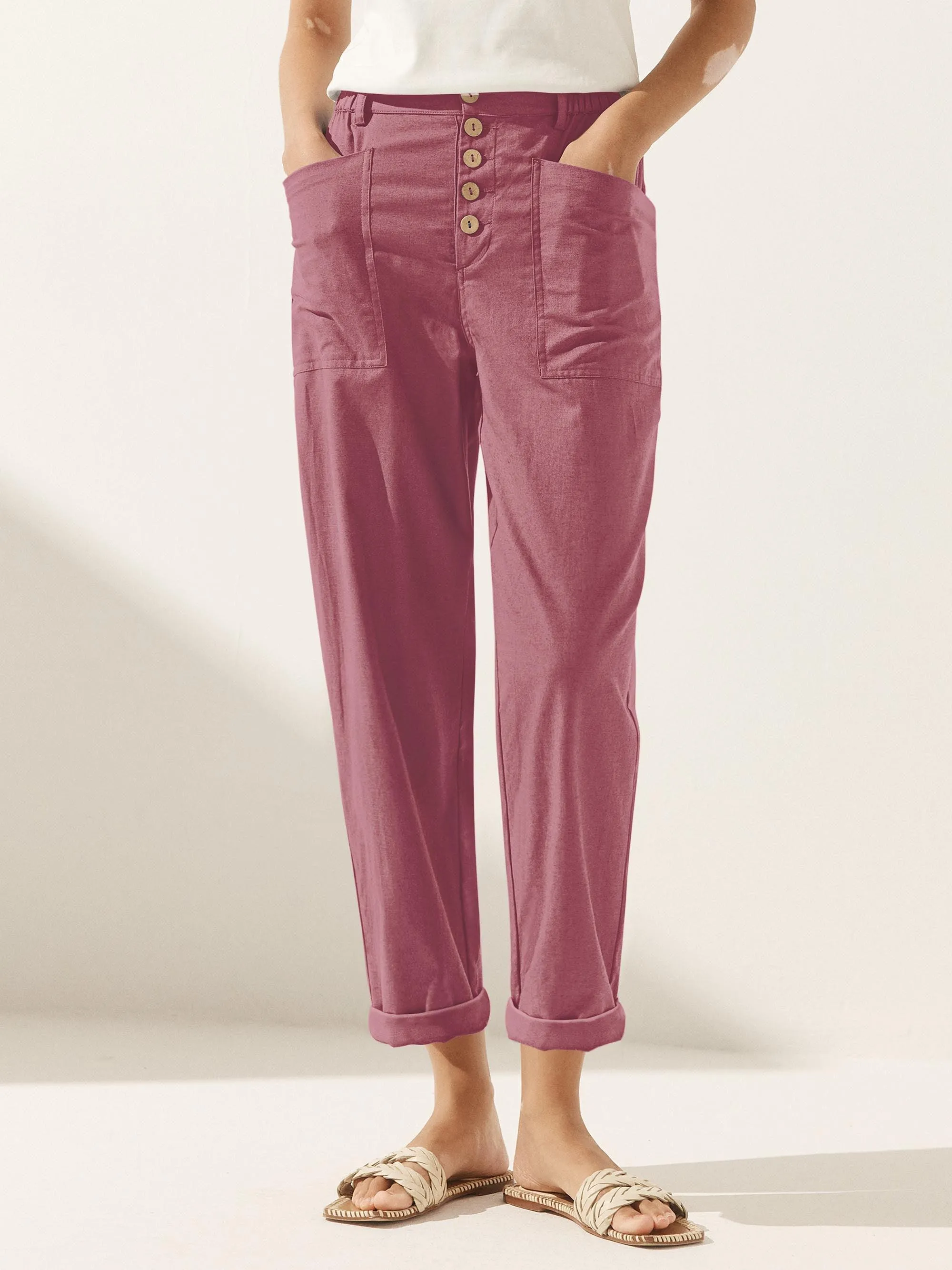 Linen Simple Button Fly Trousers HEIDI sold by Lintico product image thumbnail 2