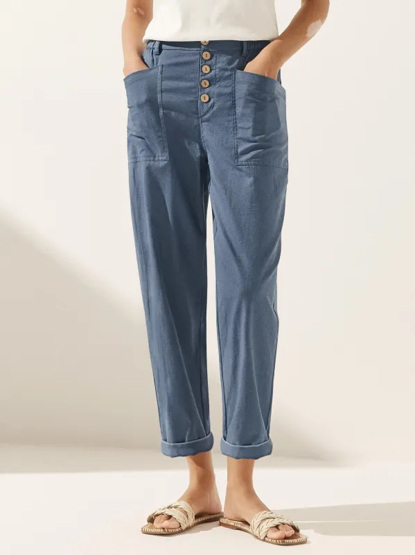 Linen Simple Button Fly Trousers HEIDI sold by Lintico