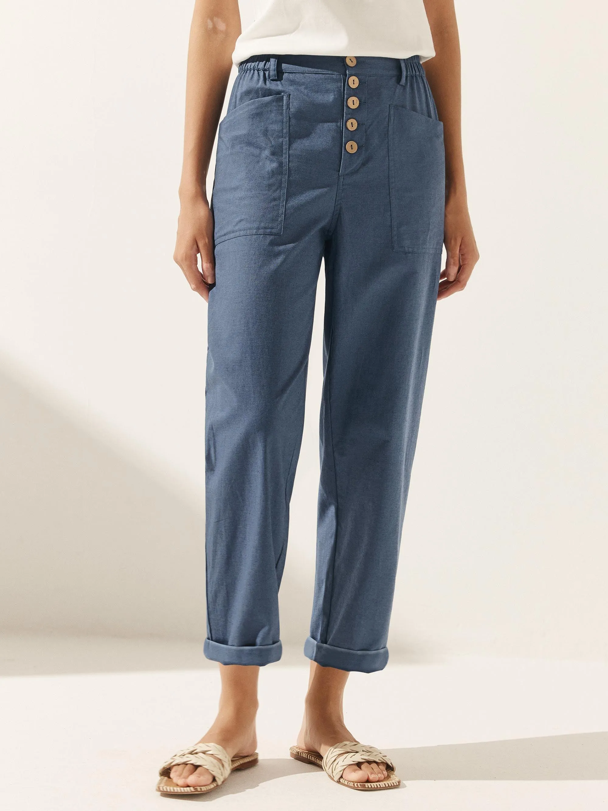 Linen Simple Button Fly Trousers HEIDI sold by Lintico product image thumbnail 3