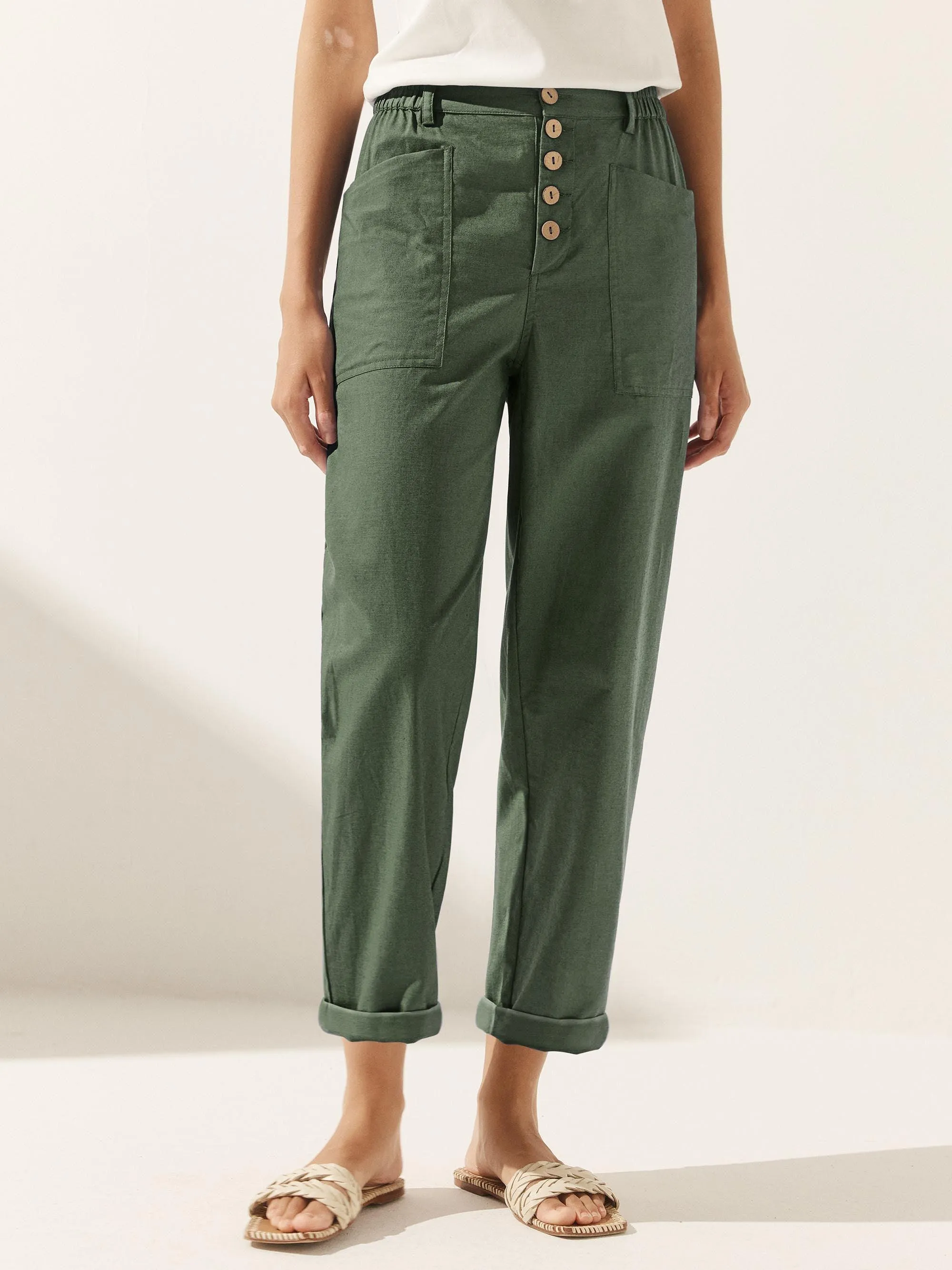 Linen Simple Button Fly Trousers HEIDI sold by Lintico product image thumbnail 4