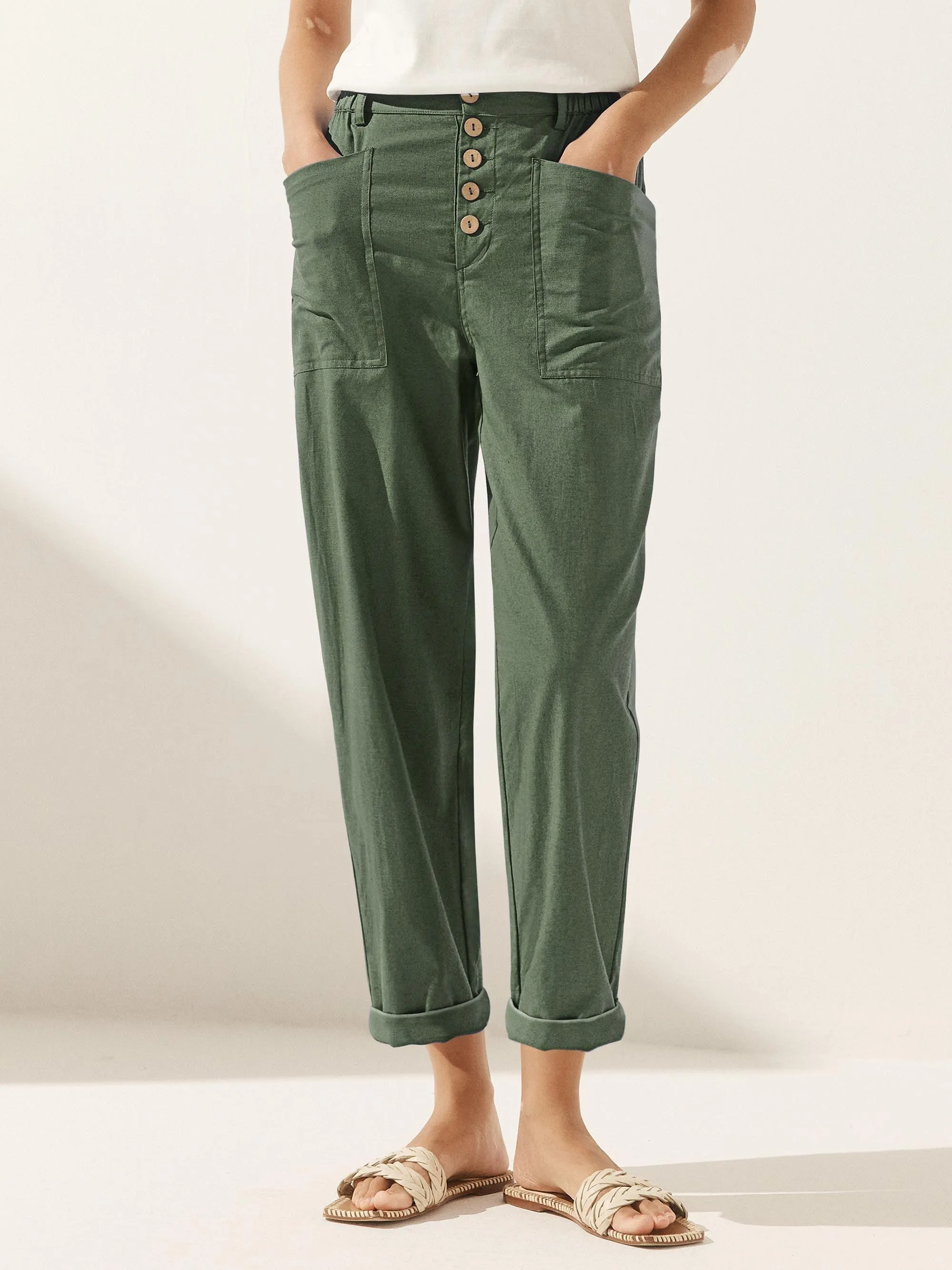Linen Simple Button Fly Trousers HEIDI sold by Lintico product image thumbnail 5