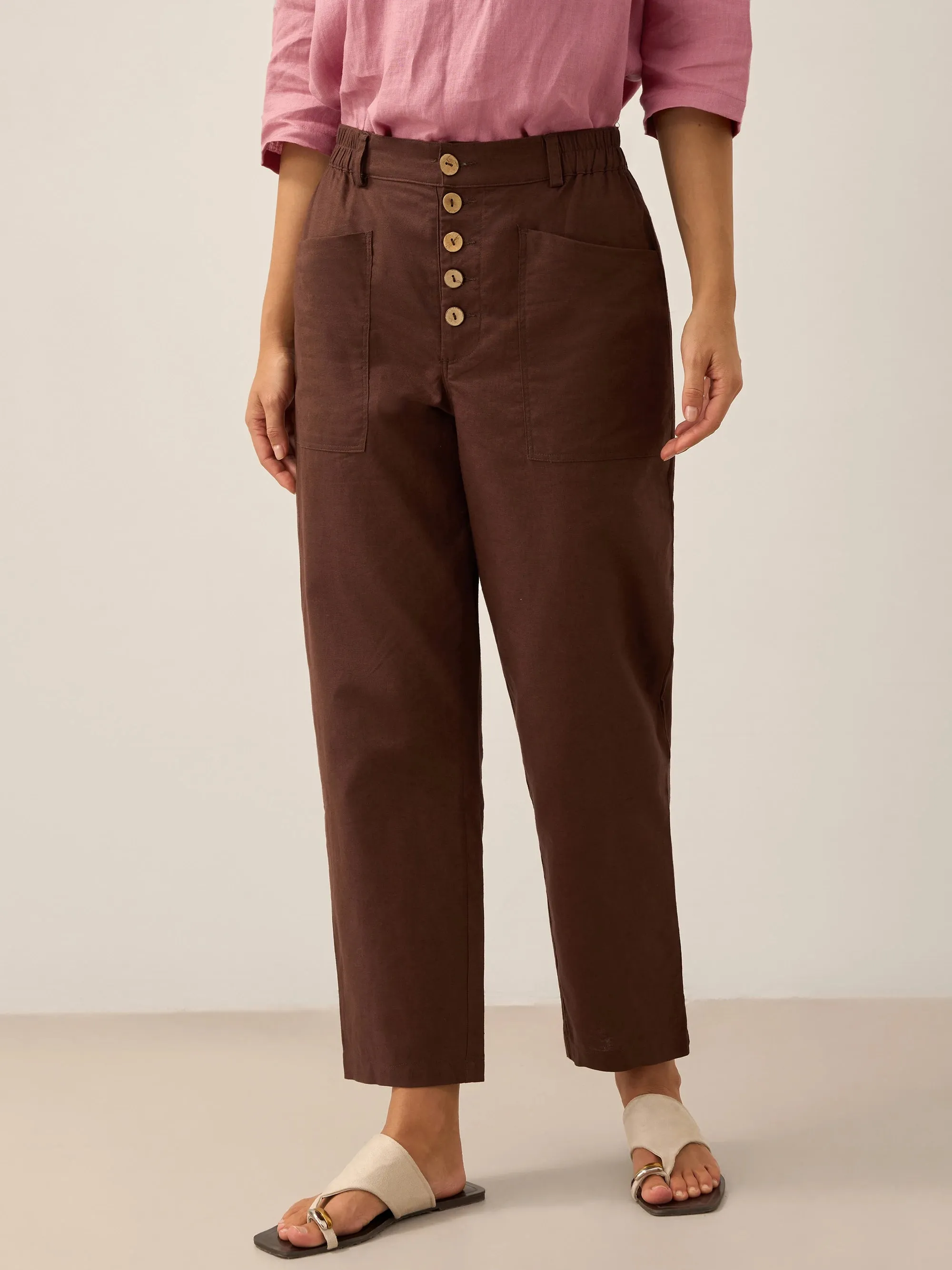 Linen Simple Button Fly Trousers HEIDI sold by Lintico product image thumbnail 2