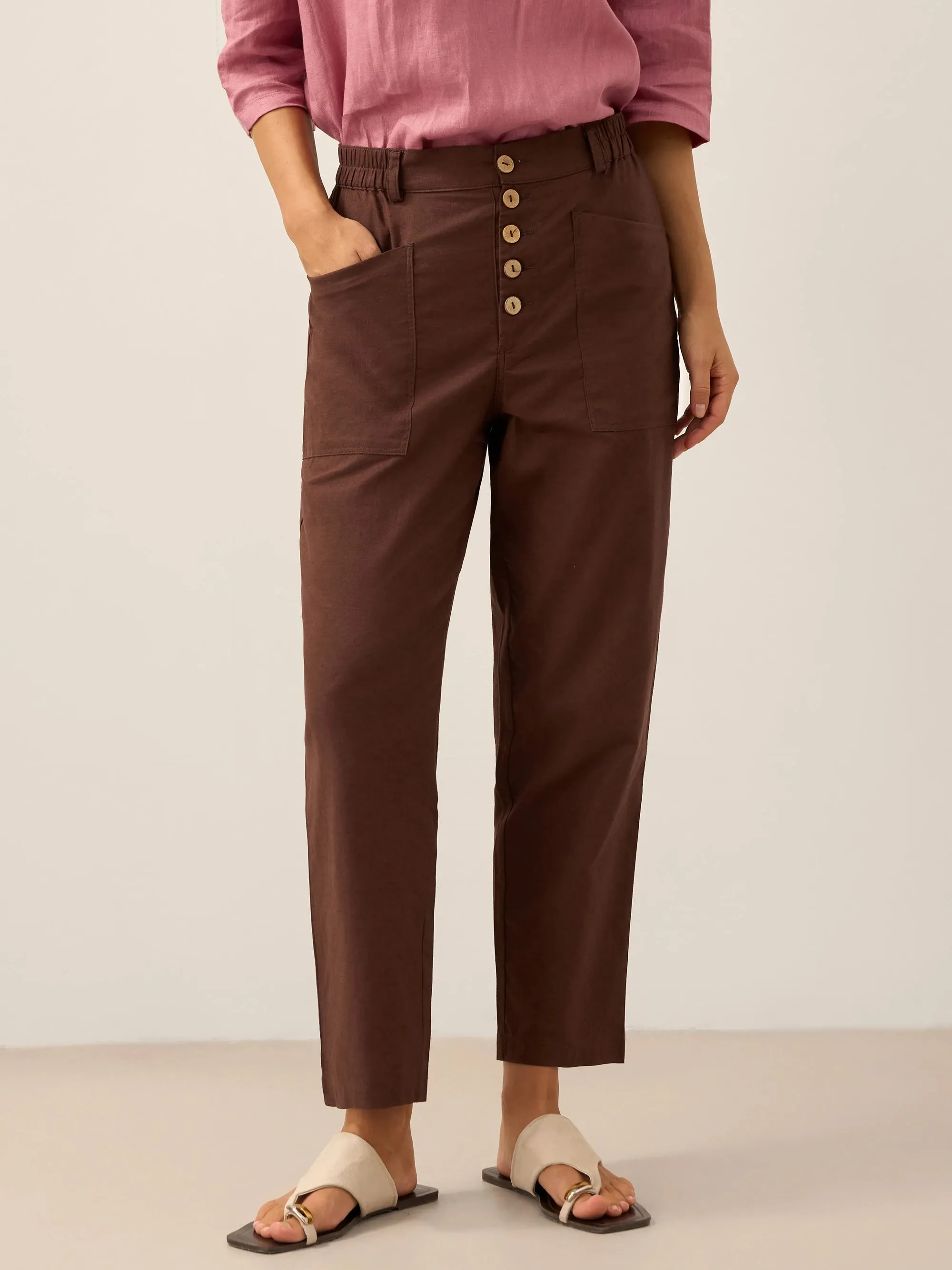 Linen Simple Button Fly Trousers HEIDI sold by Lintico