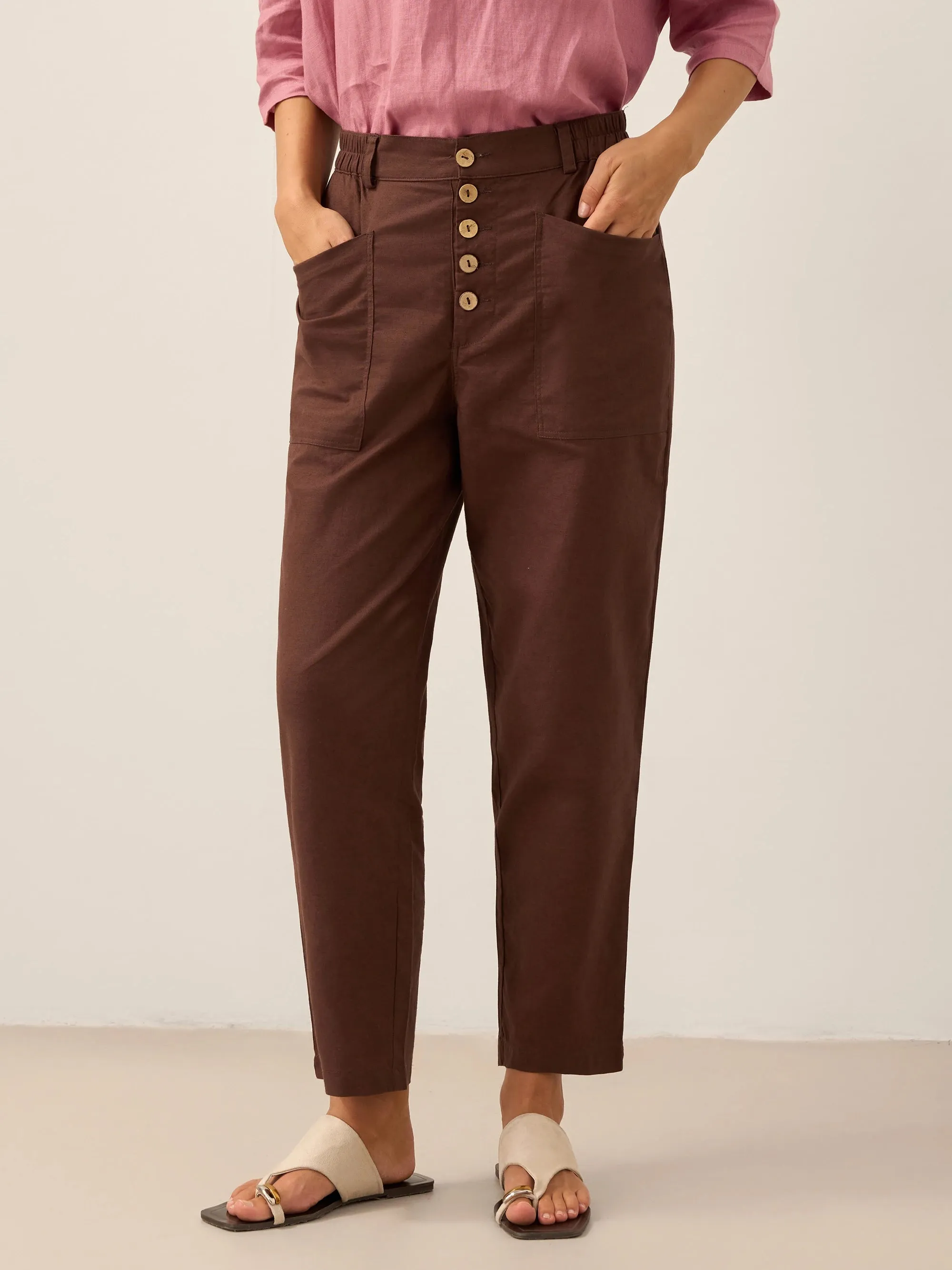 Linen Simple Button Fly Trousers HEIDI sold by Lintico product image thumbnail 4