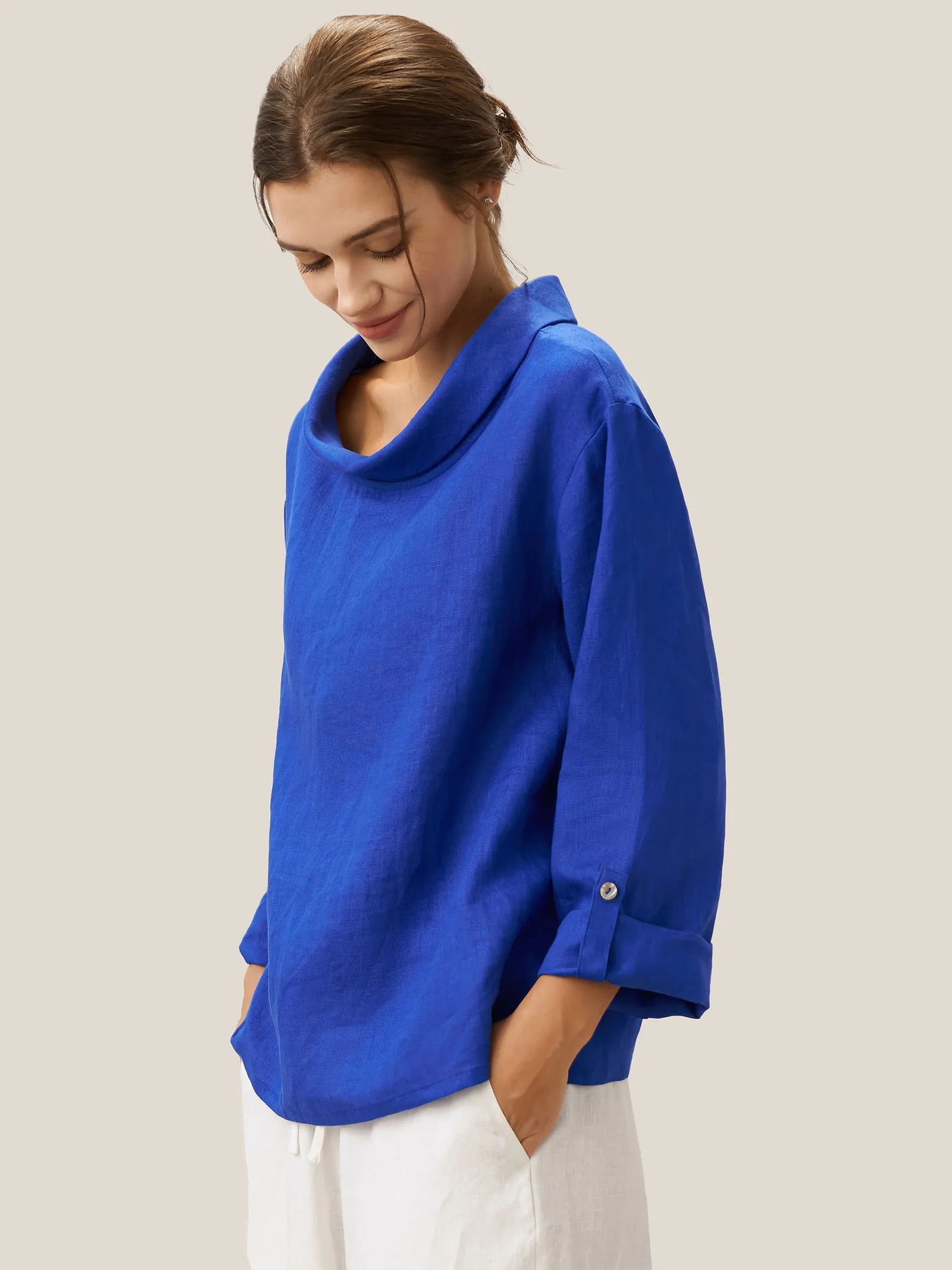 100% Linen Draped Neck Top HOLLIS sold by Lintico product image thumbnail 4