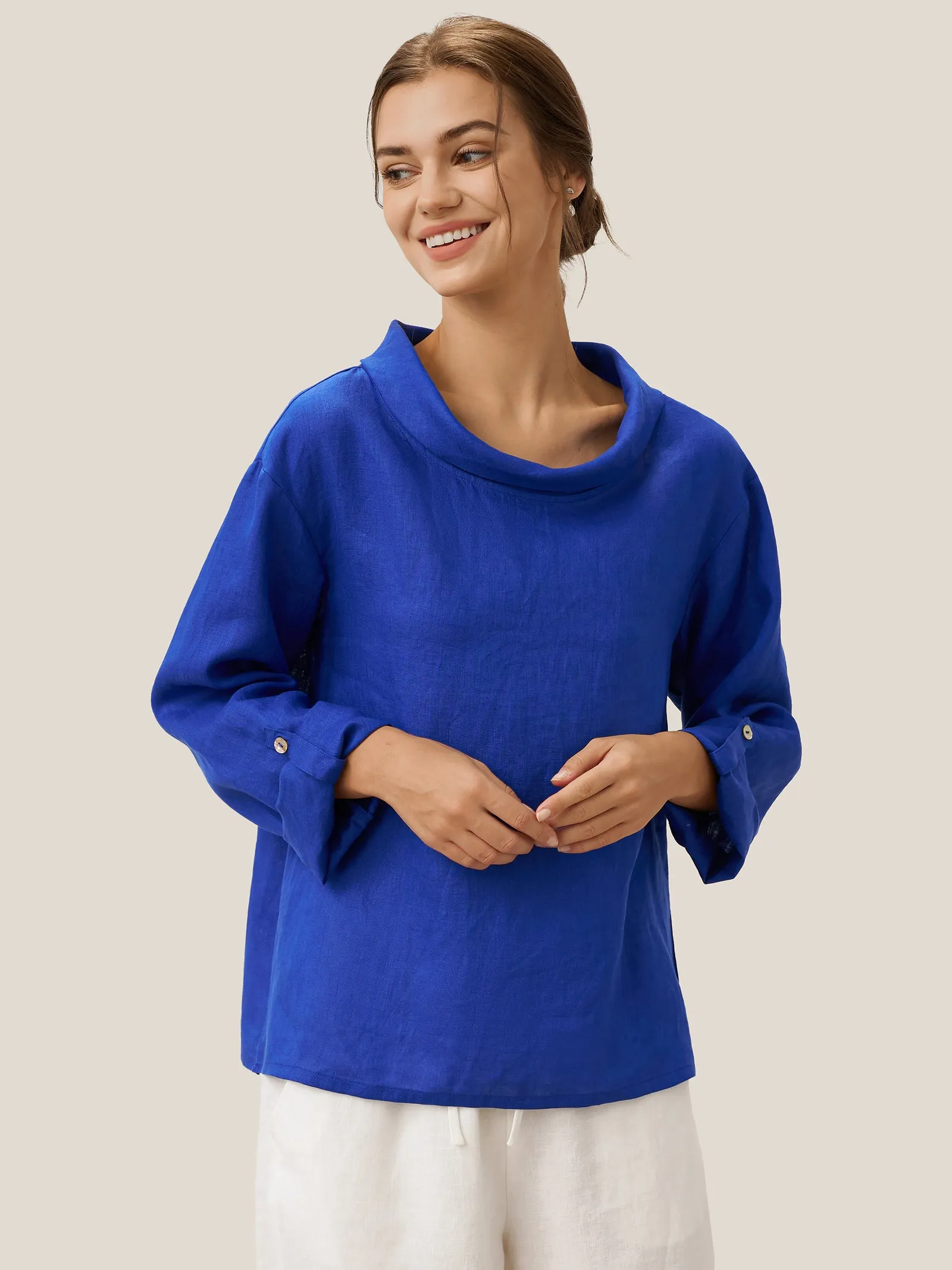 100% Linen Draped Neck Top HOLLIS sold by Lintico product image thumbnail 2