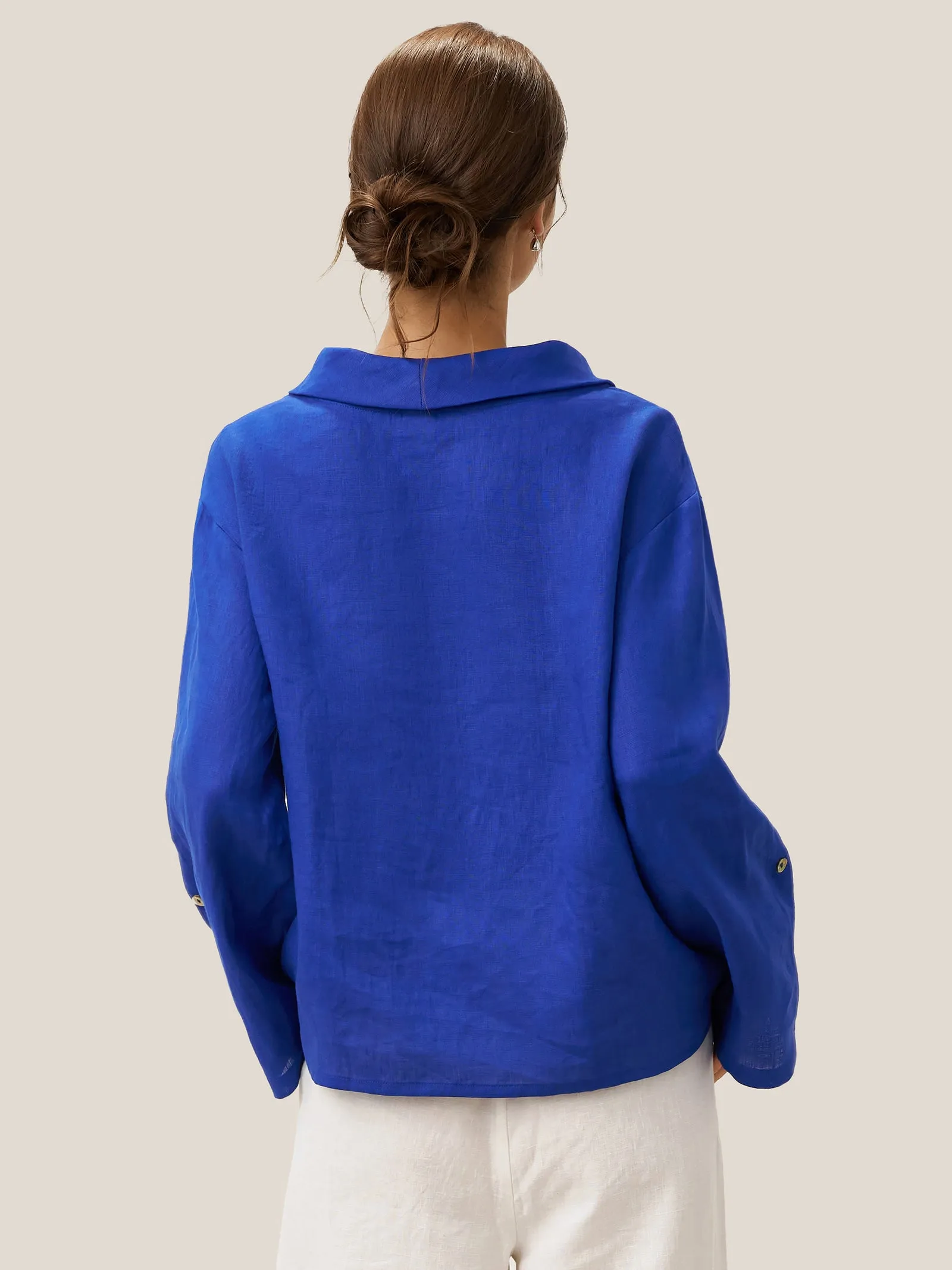 100% Linen Draped Neck Top HOLLIS sold by Lintico product image thumbnail 3