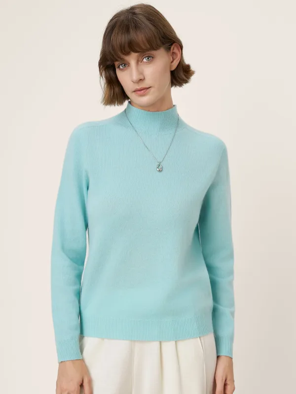 Premium Cashmere Blend Hand-Finished Seamless Mock Neck Ribbed Sweater RHEA sold by Lintico