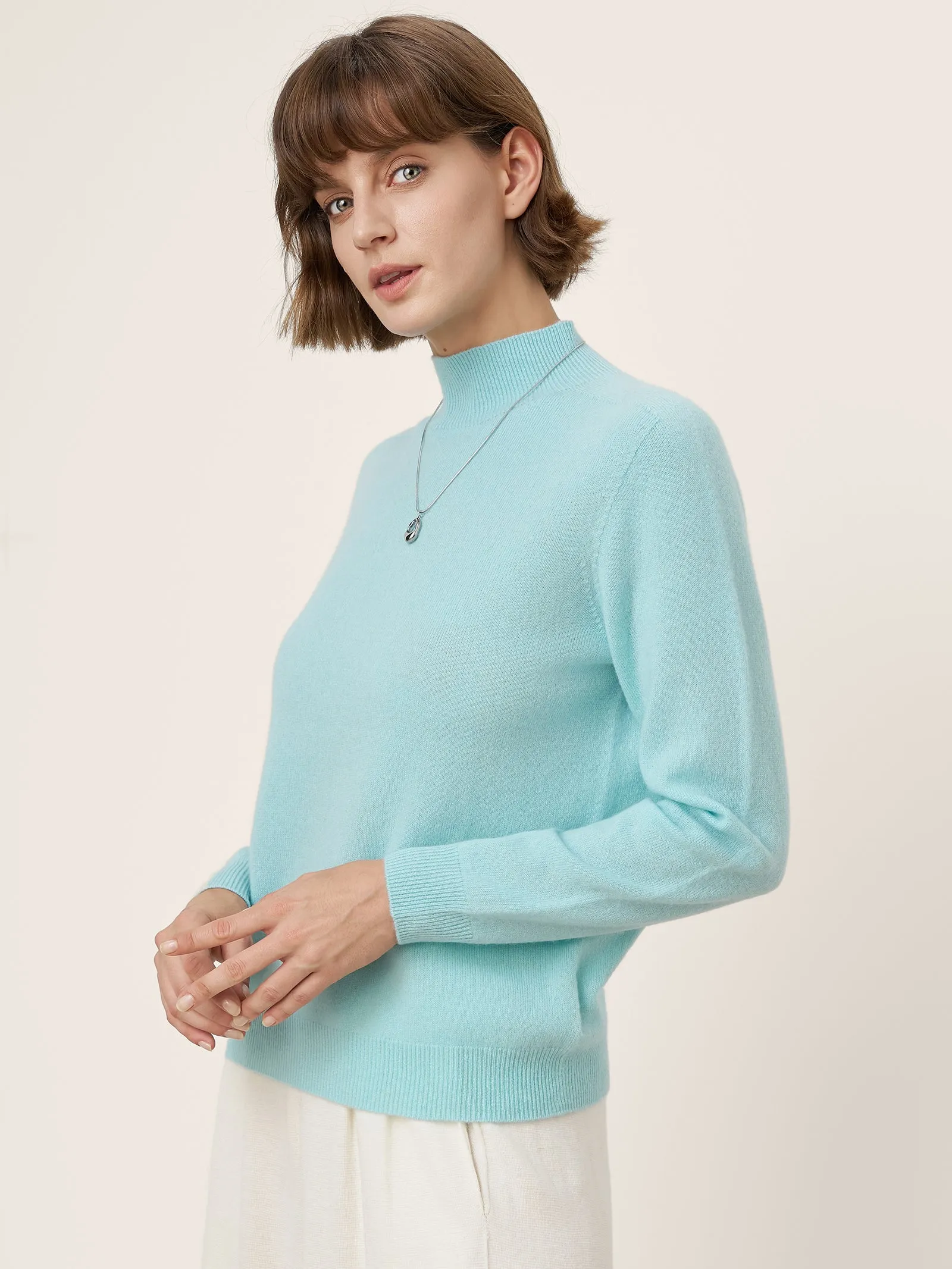 Premium Cashmere Blend Hand-Finished Seamless Mock Neck Ribbed Sweater RHEA sold by Lintico product image thumbnail 3