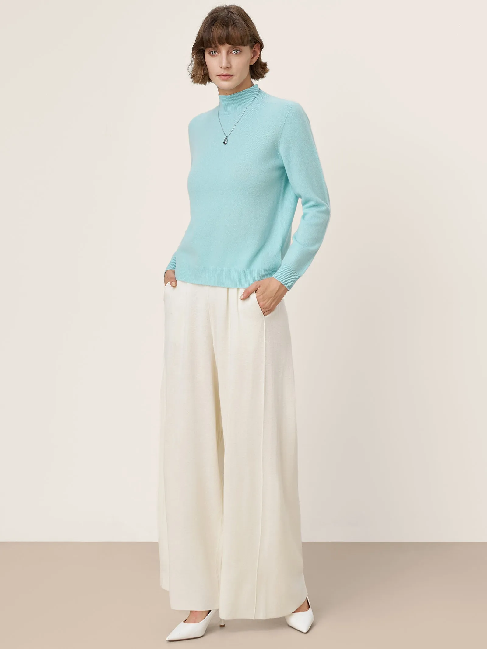Premium Cashmere Blend Hand-Finished Seamless Mock Neck Ribbed Sweater RHEA sold by Lintico product image thumbnail 5