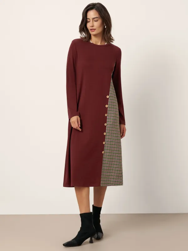 Wool Plaid Panel Midi Dress ALIA sold by Lintico