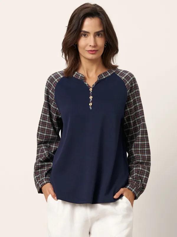 Cotton Contrast Collar Long Sleeve Top CARMEN sold by Lintico