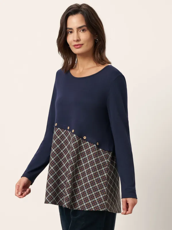 Cashmere-Cotton Layered Hem Long Sleeve Top VIVI sold by Lintico