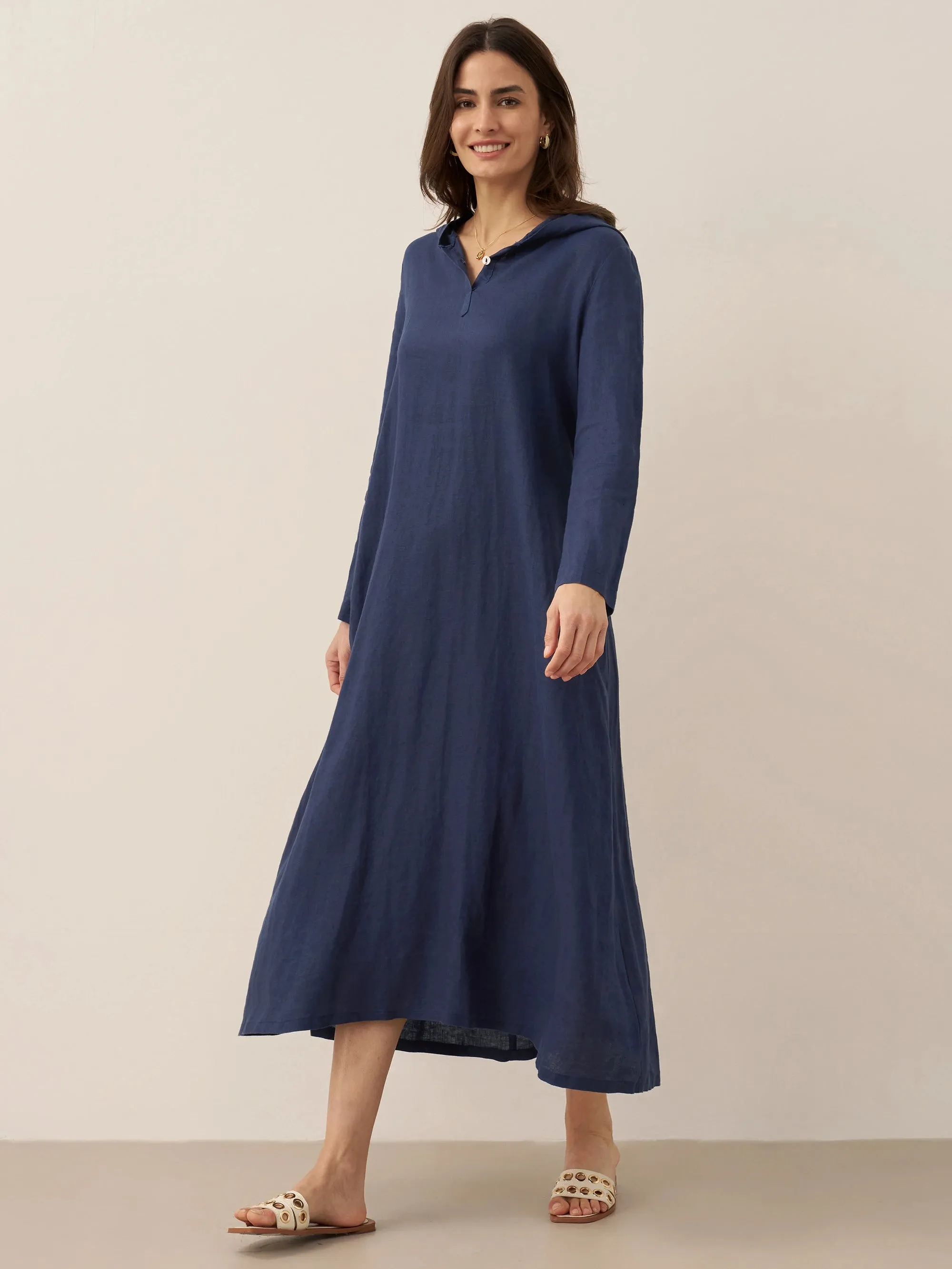 100% Linen Hooded Pullover Maxi Dress REBECCA sold by Lintico product image thumbnail 4