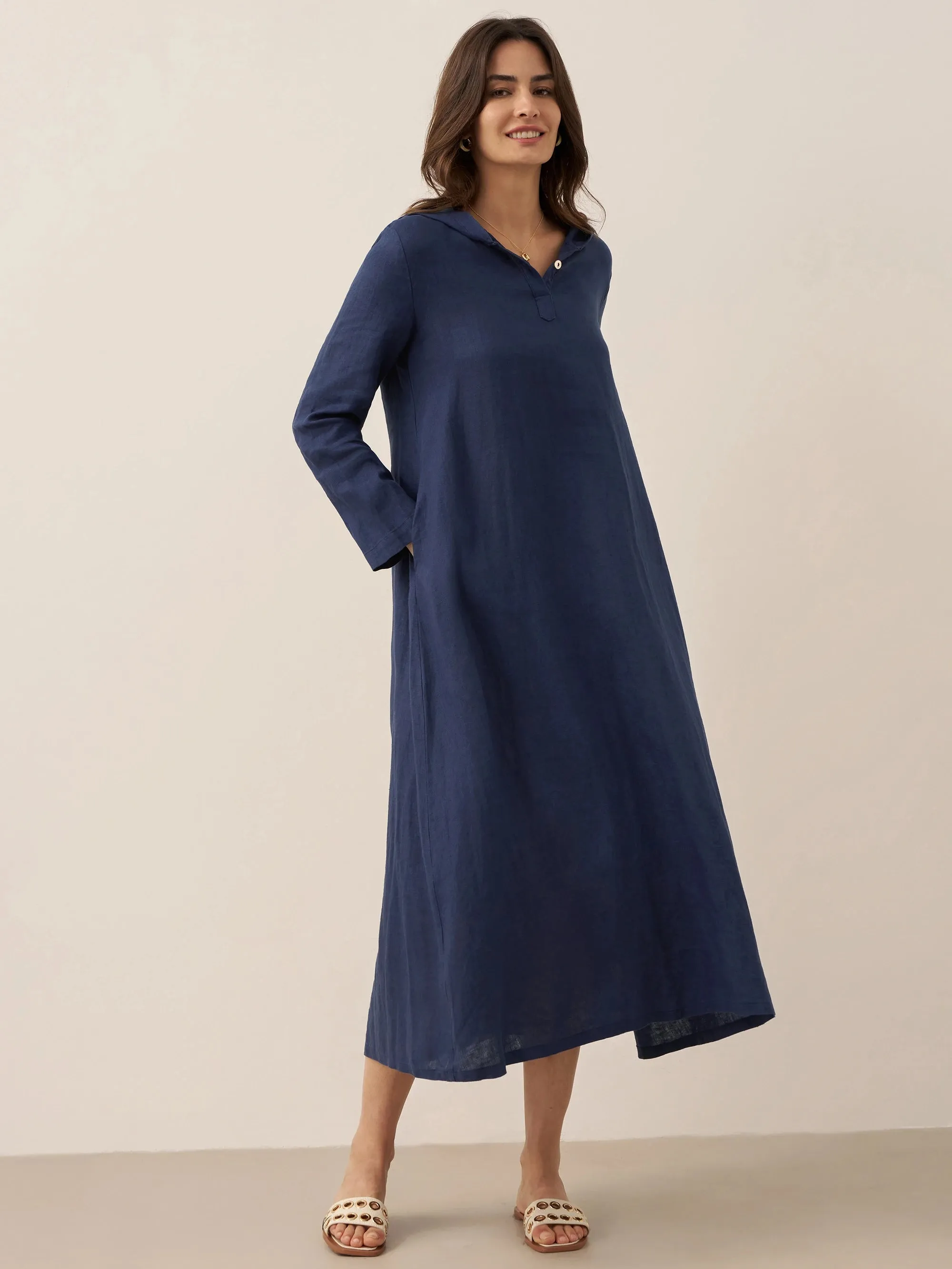 100% Linen Hooded Pullover Maxi Dress REBECCA sold by Lintico product image thumbnail 5
