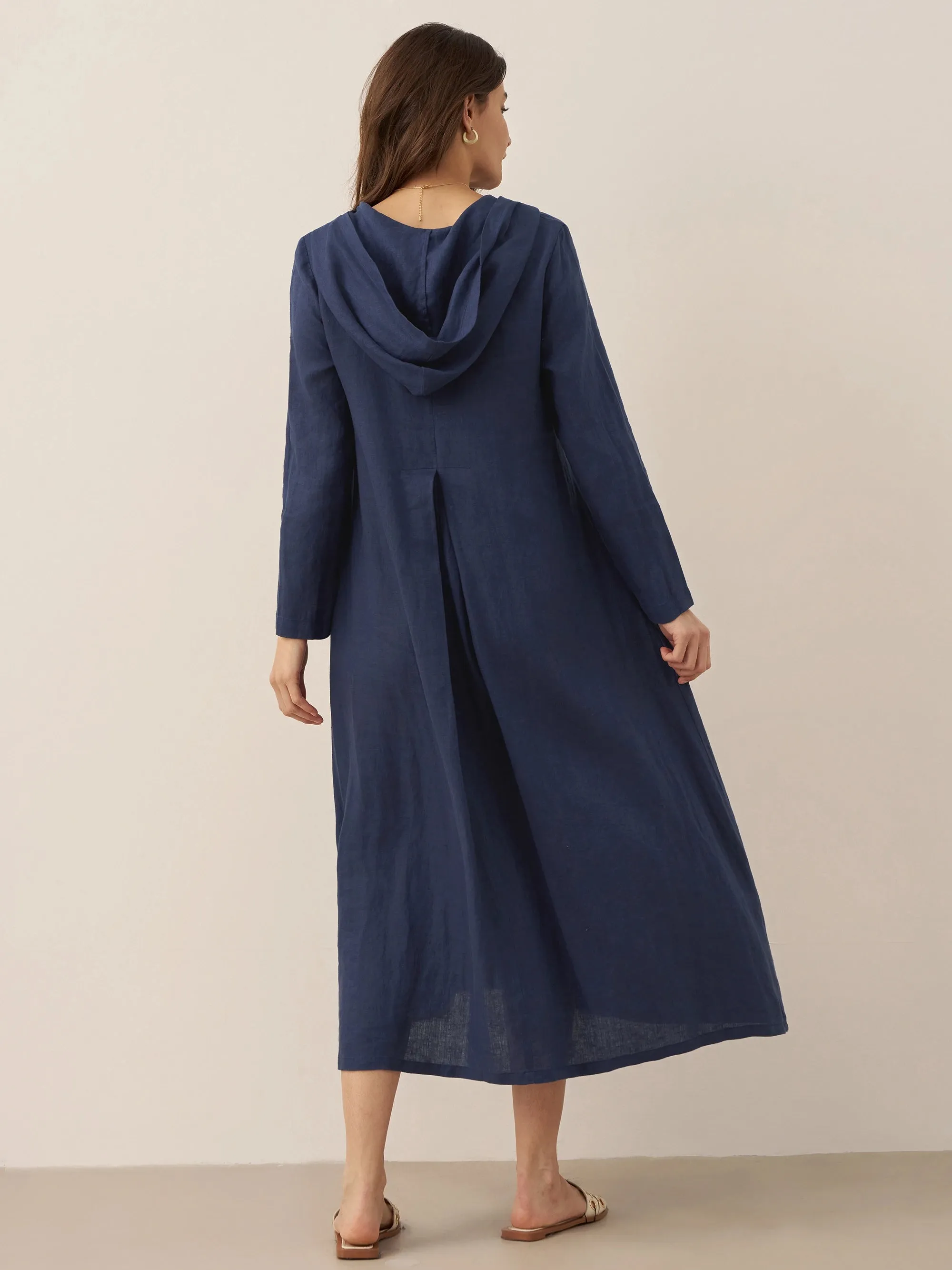 100% Linen Hooded Pullover Maxi Dress REBECCA sold by Lintico product image thumbnail 3