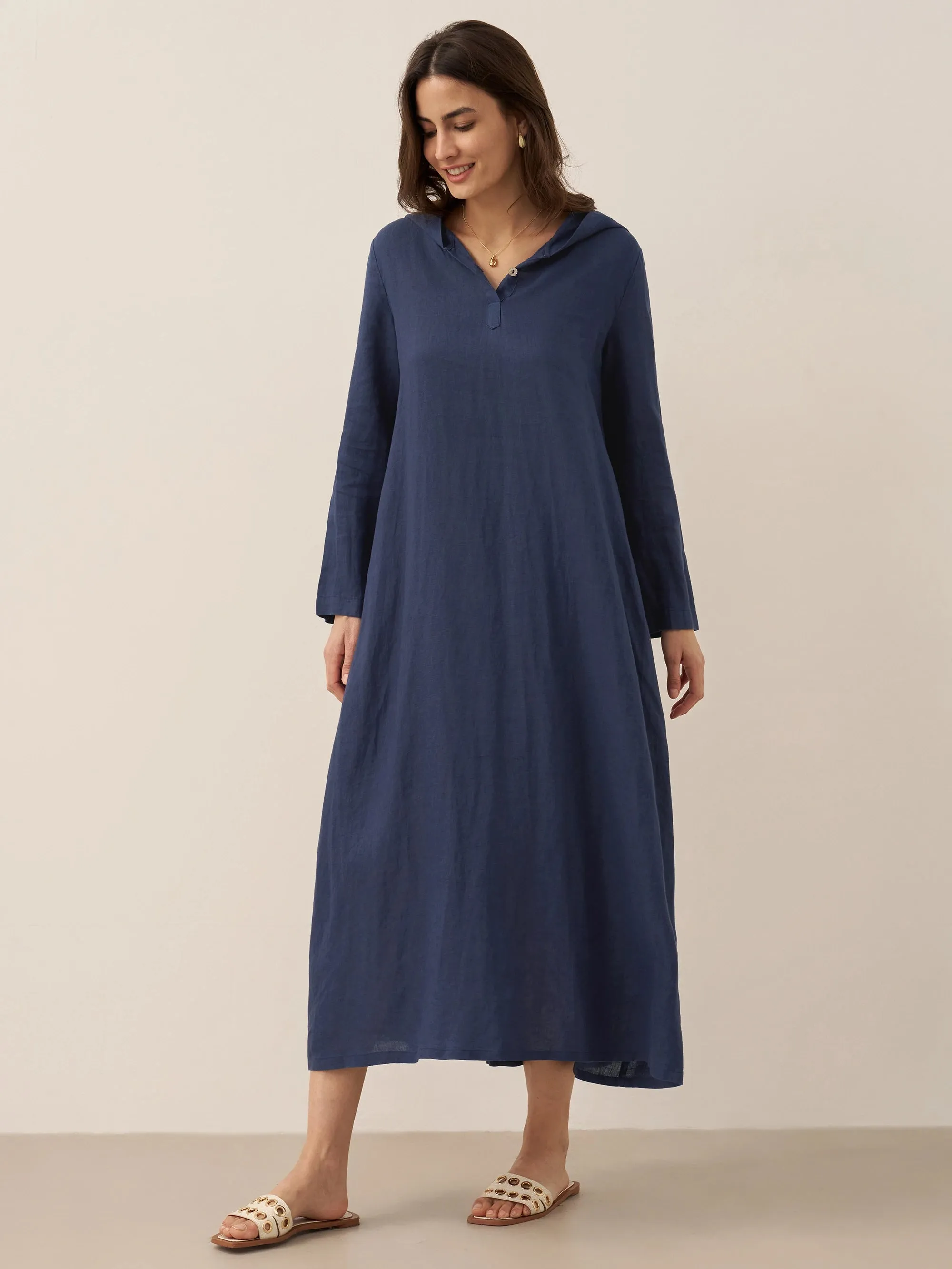 100% Linen Hooded Pullover Maxi Dress REBECCA sold by Lintico product image thumbnail 2
