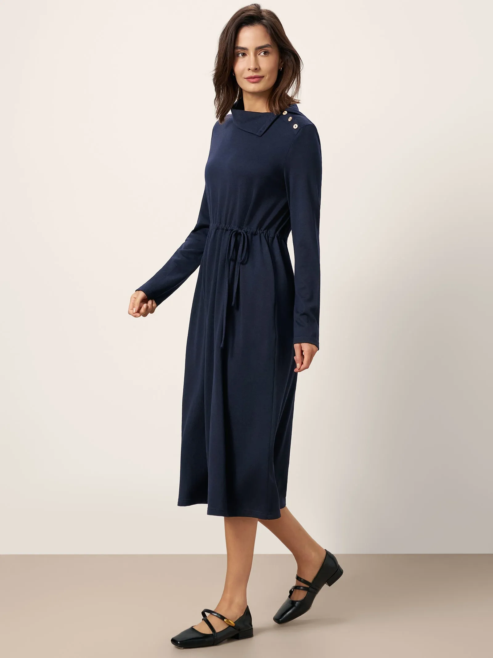 Wool Asymmetric Collar Maxi Dress DERA sold by Lintico product image thumbnail 3
