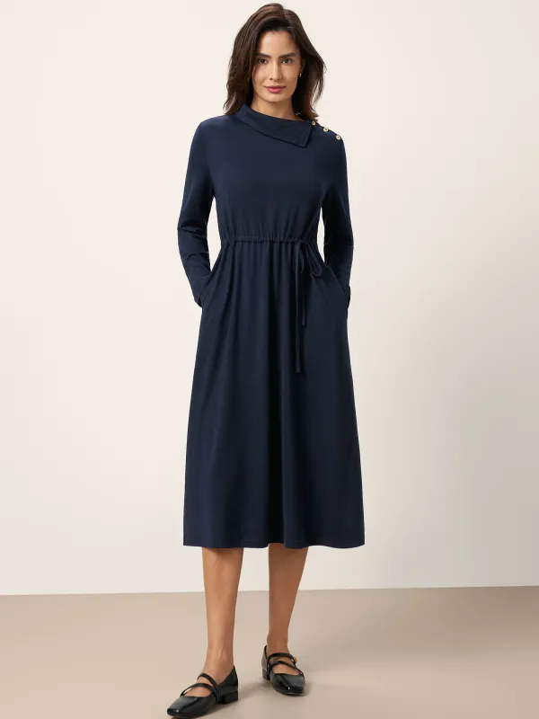 Wool Asymmetric Collar Maxi Dress DERA sold by Lintico