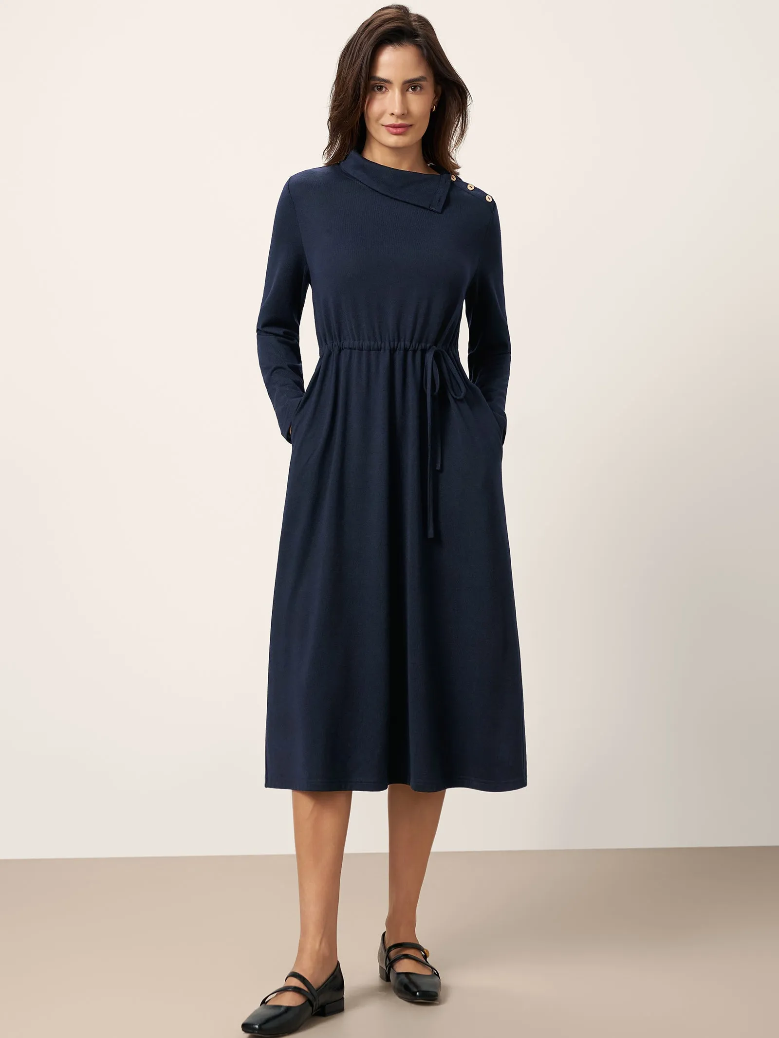Wool Asymmetric Collar Maxi Dress DERA sold by Lintico