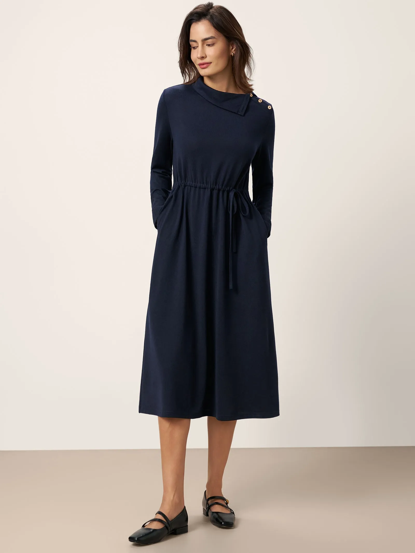 Wool Asymmetric Collar Maxi Dress DERA sold by Lintico product image thumbnail 2
