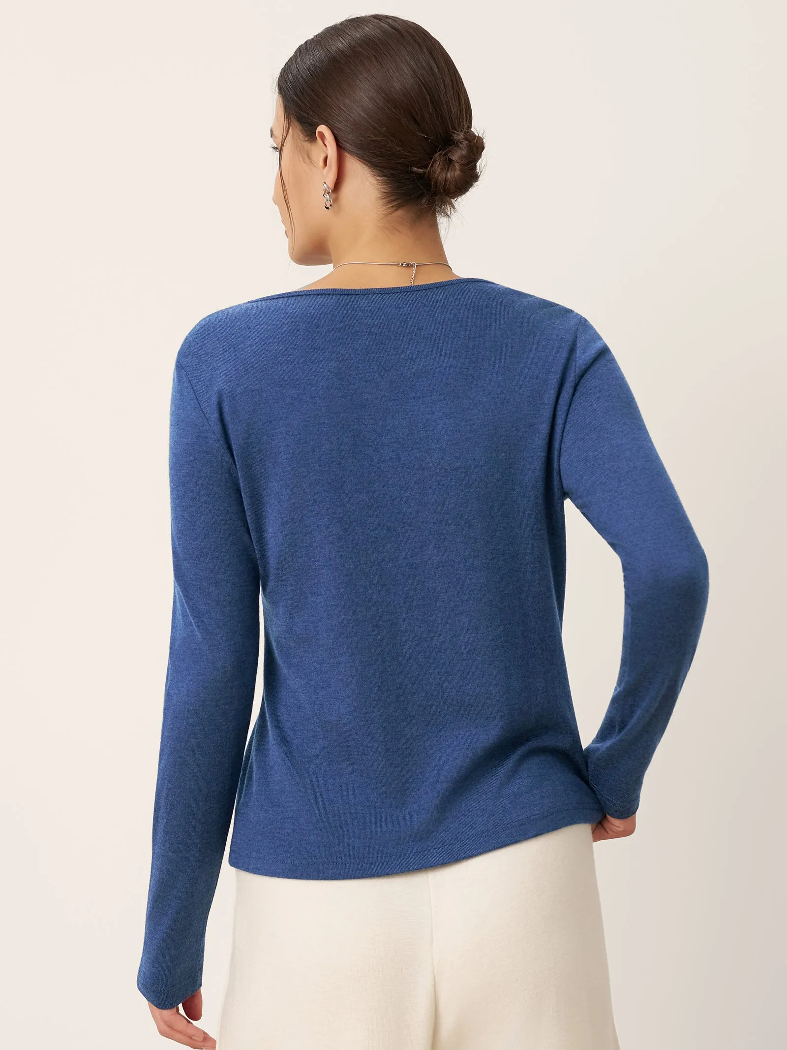 Wool Asymmetric Buttoned Long Sleeve Top LUCIE sold by Lintico product image thumbnail 4