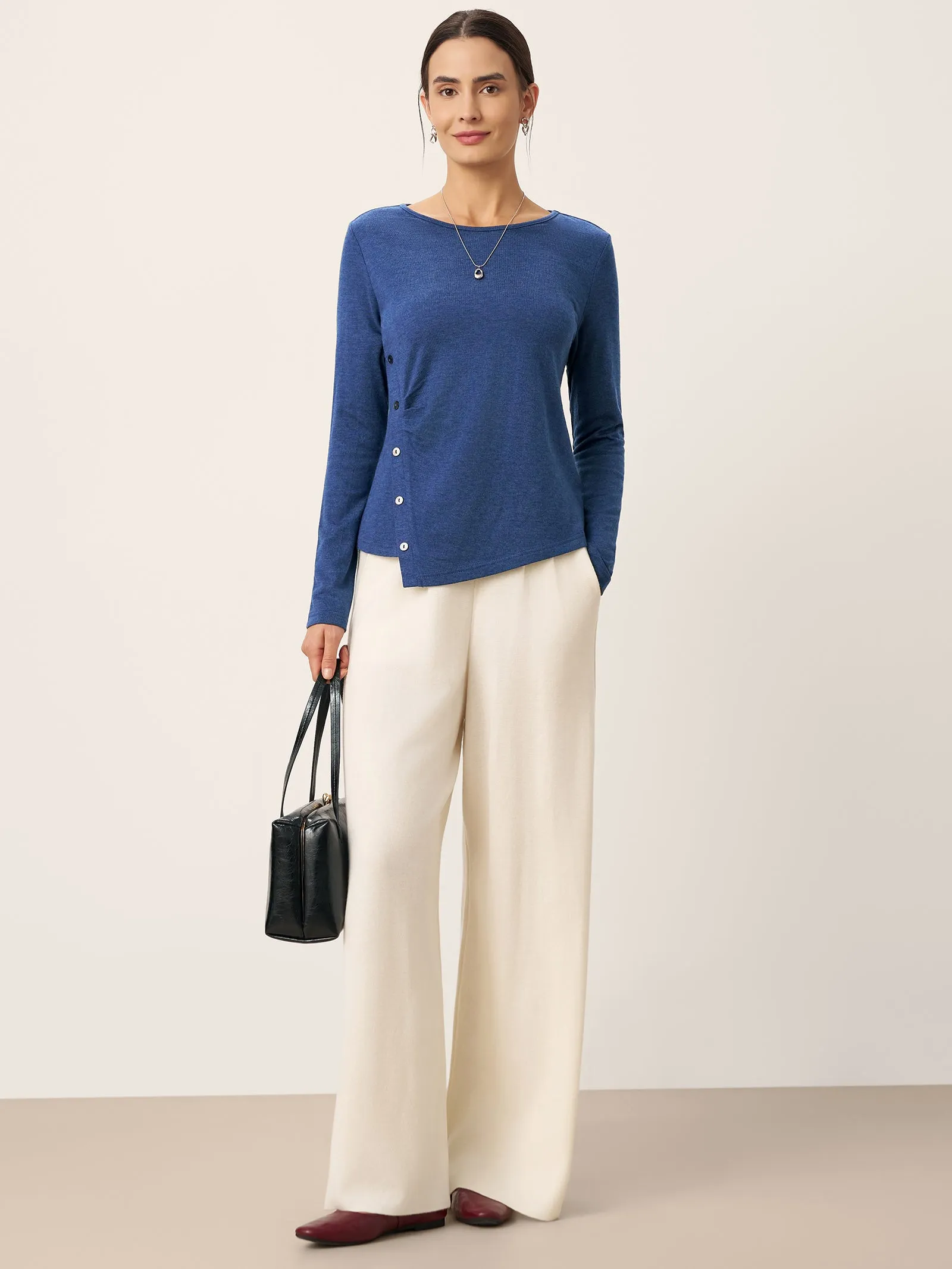 Wool Asymmetric Buttoned Long Sleeve Top LUCIE sold by Lintico product image thumbnail 5
