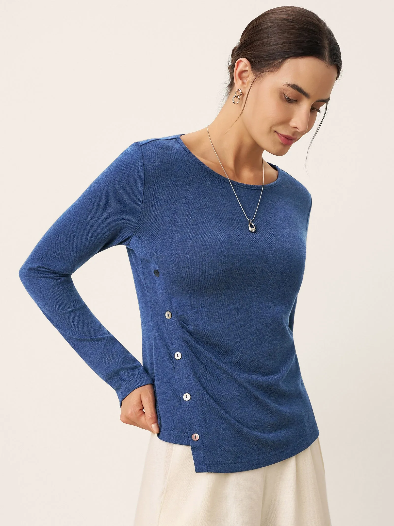 Wool Asymmetric Buttoned Long Sleeve Top LUCIE sold by Lintico product image thumbnail 2
