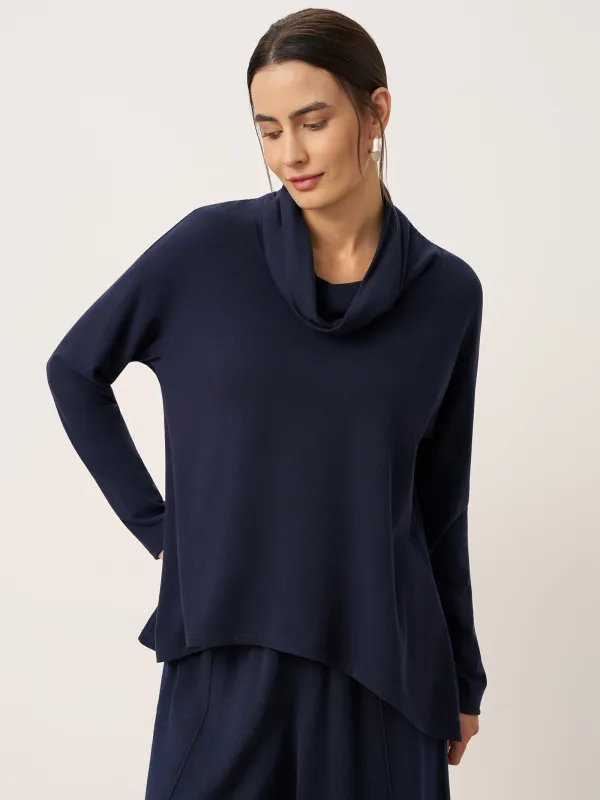 Cotton Draped Neck A-Line Long Sleeve Top KAY sold by Lintico