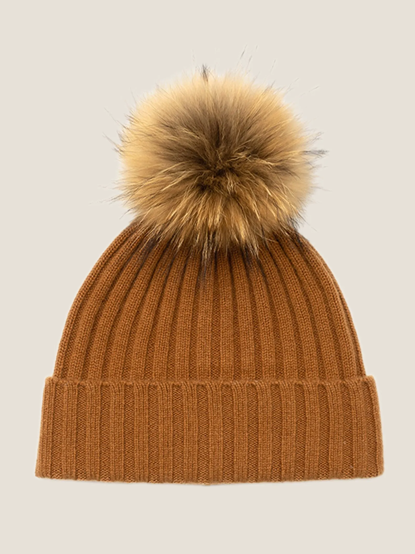 100% Cashmere Rib-Knit Slouchy Beanie With Pom-Pom sold by Lintico