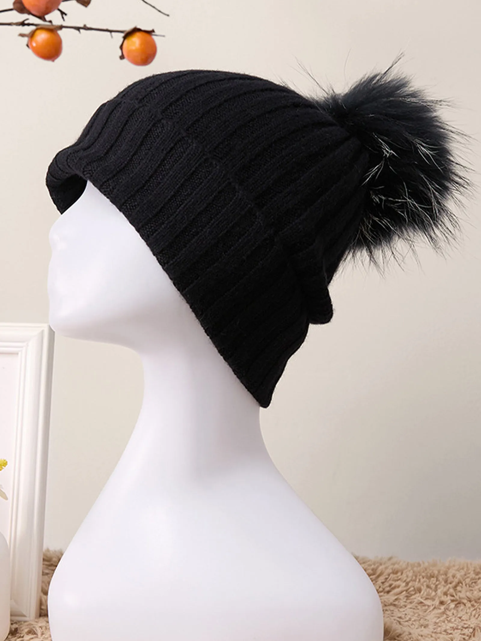 100% Cashmere Rib-Knit Slouchy Beanie With Pom-Pom sold by Lintico product image thumbnail 5