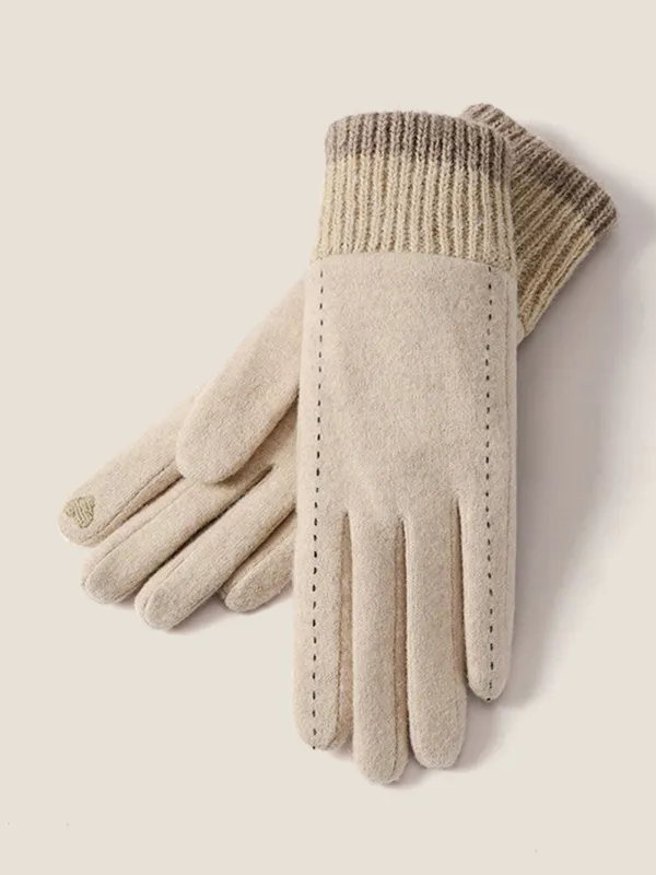 Wool Blend Color-Block Touchscreen Gloves sold by Lintico