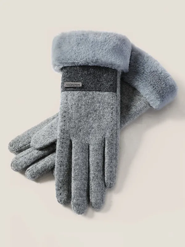 Wool Blend Color-Block Touchscreen Gloves sold by Lintico