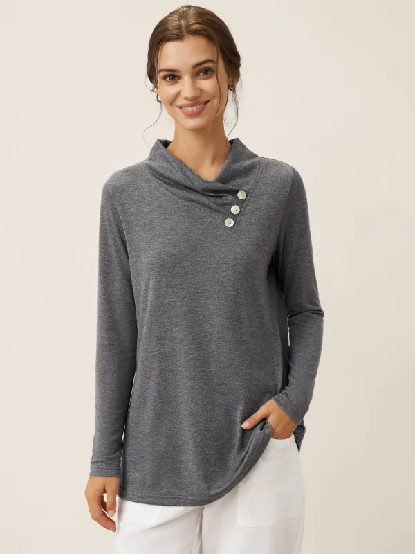 Cashmere Asymmetric Cowl Neck Stretch Top TATIANA made by Lintico