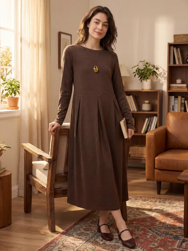 Wool Arc-Panel Sculpted Pleats Maxi Dress CALISTA sold by Lintico