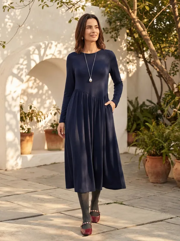 Wool Asymmetric Curved-Cut Maxi Dress CALLIE sold by Lintico