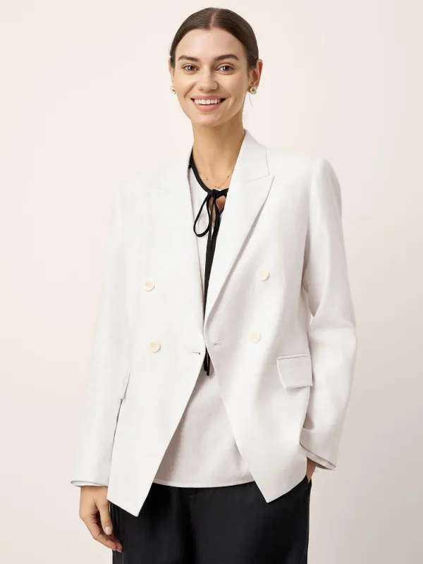 Linen Peak Lapel Crossover Blazer IRIS made by Lintico