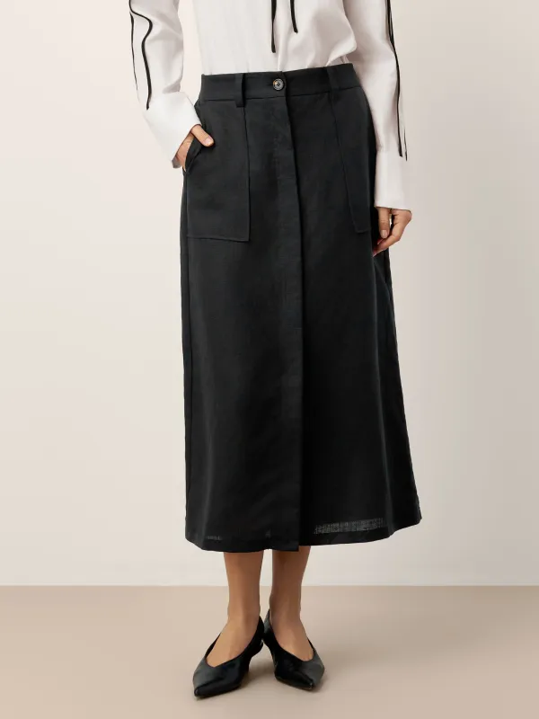 Linen-Lyocell Patch Pocket Placket Skirt LYRA sold by Lintico