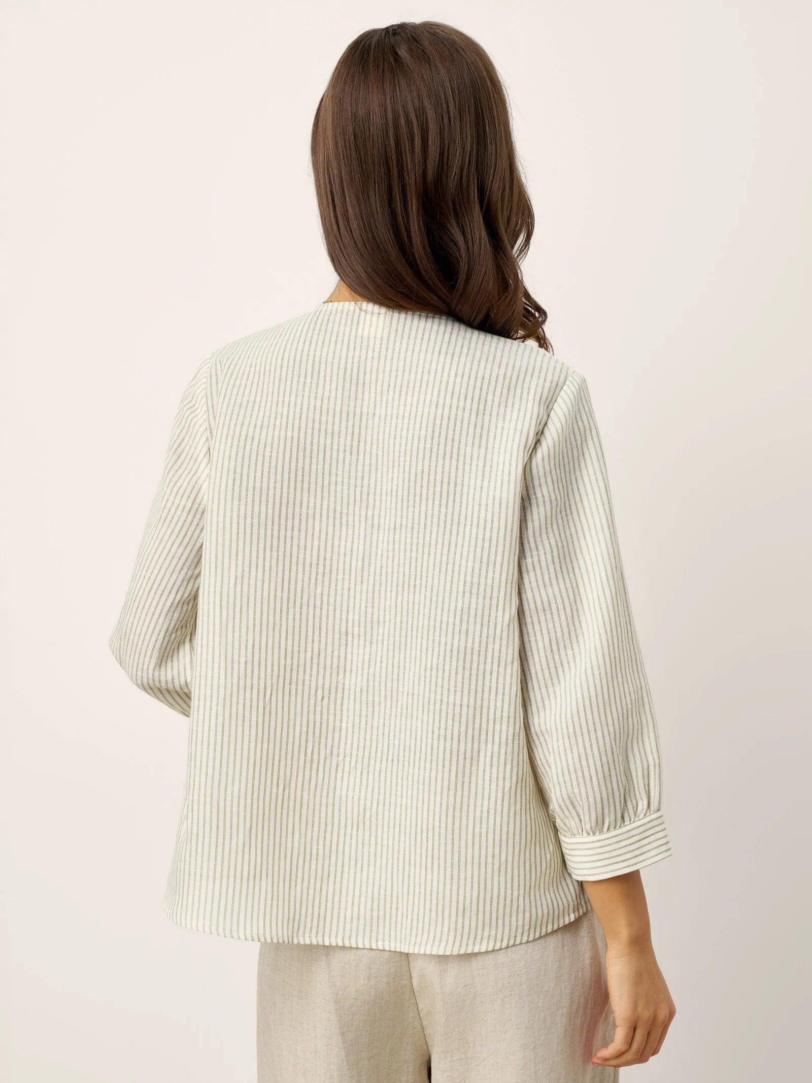 Linen-Lyocell Striped Lapel Inverted Pleat Pullover Top MARGOT sold by Lintico product image thumbnail 4