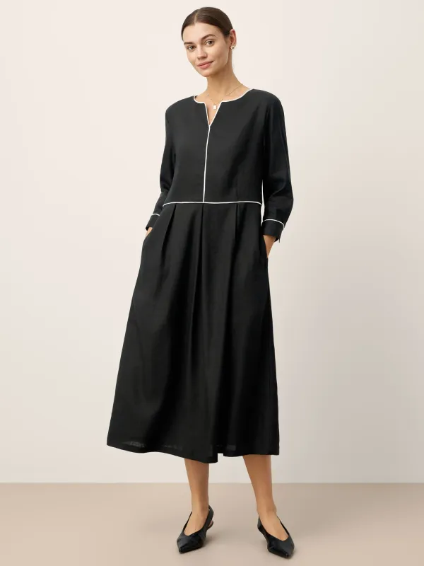 Linen-Lyocell Contrast Trim Gathered Maxi Dress NYX made by Lintico