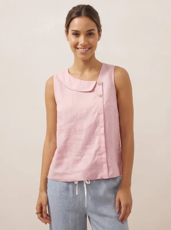 100% Linen Sleeveless Crescent Collar Top KARA sold by Lintico