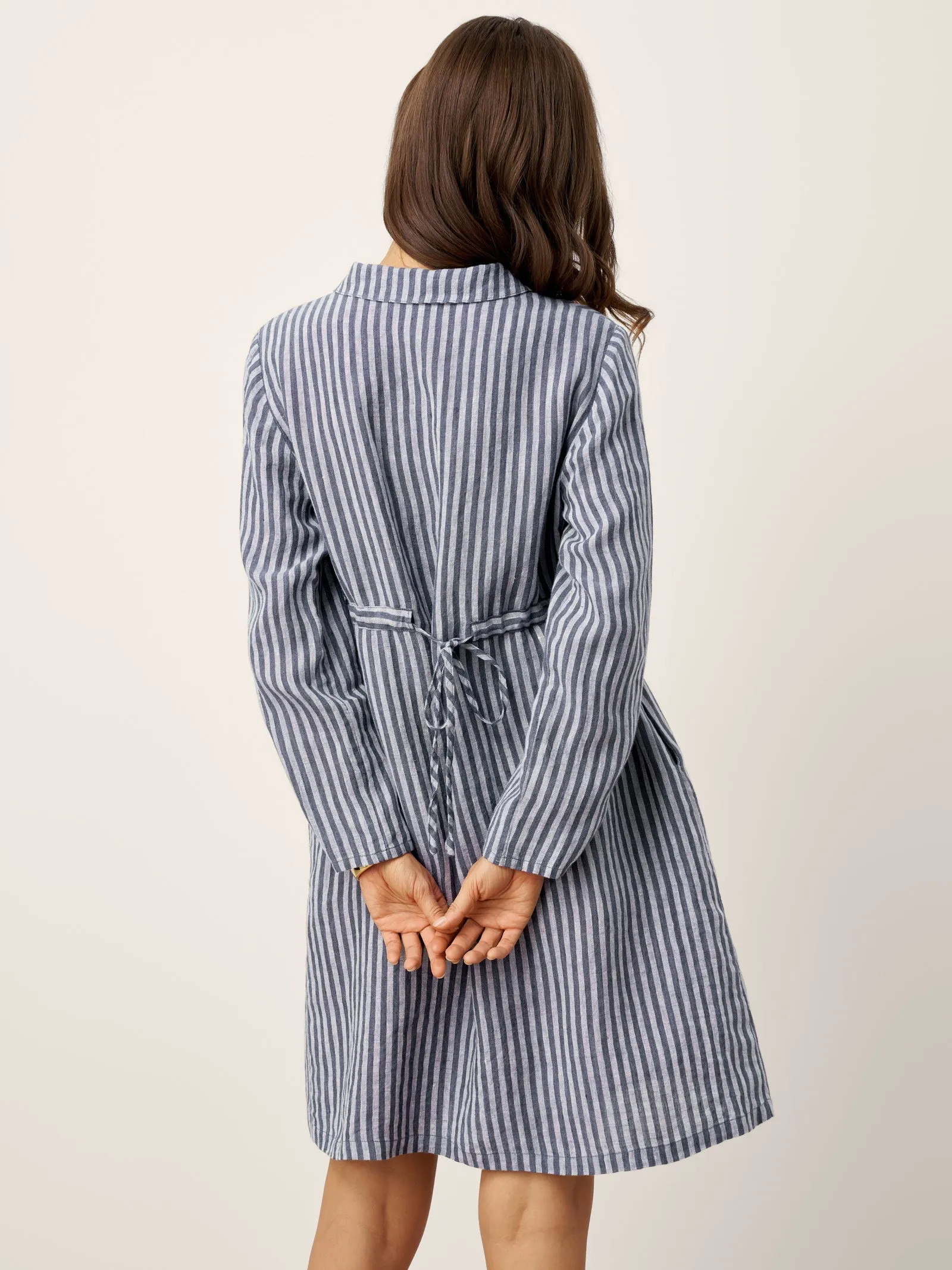 100% Linen Striped Back Drawstring Midi Shirt Dress ADELAIDE sold by Lintico product image thumbnail 4