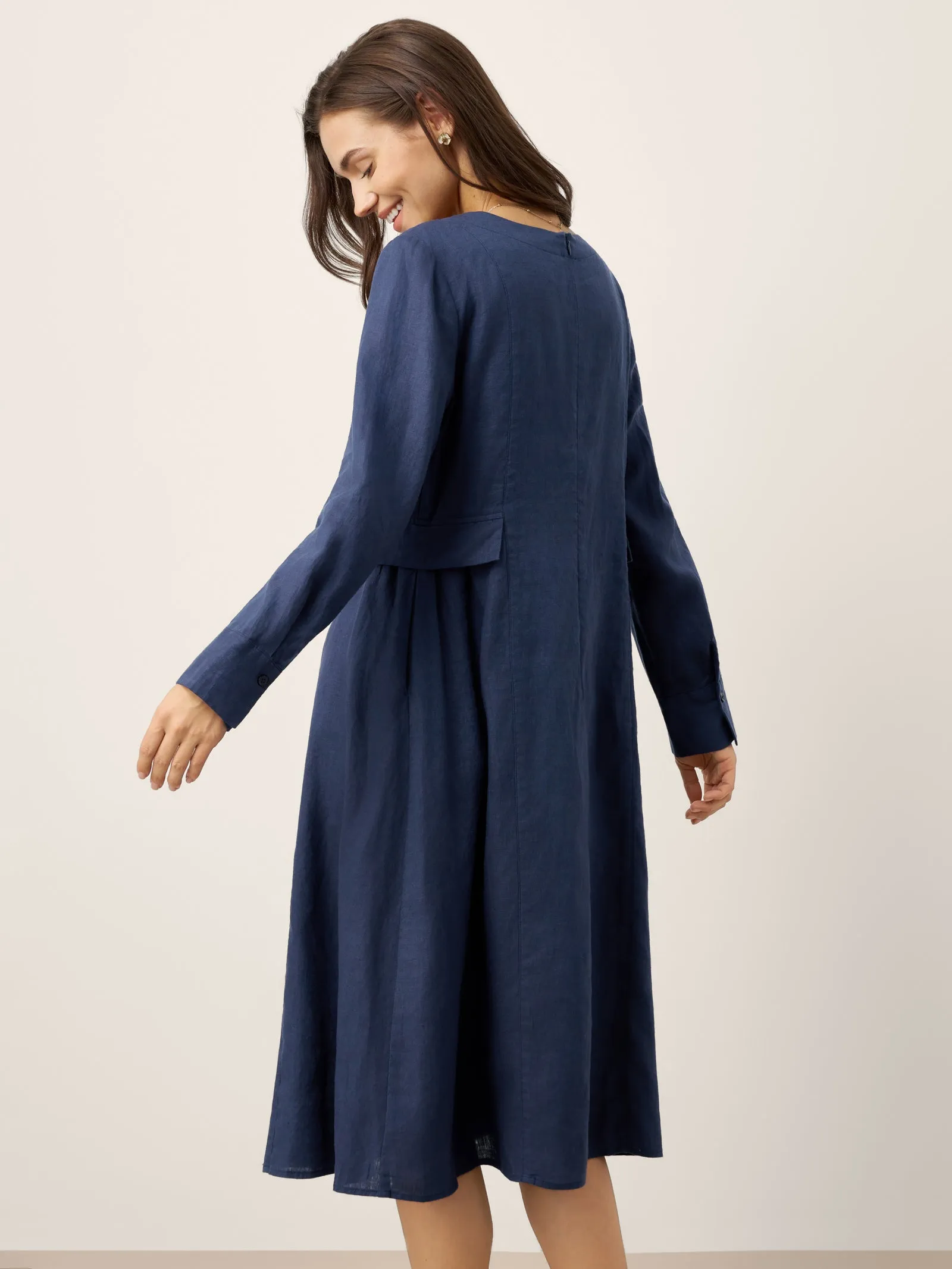 100% Linen Gathered Waist Flap Detail Midi Dress DIANA sold by Lintico product image thumbnail 4