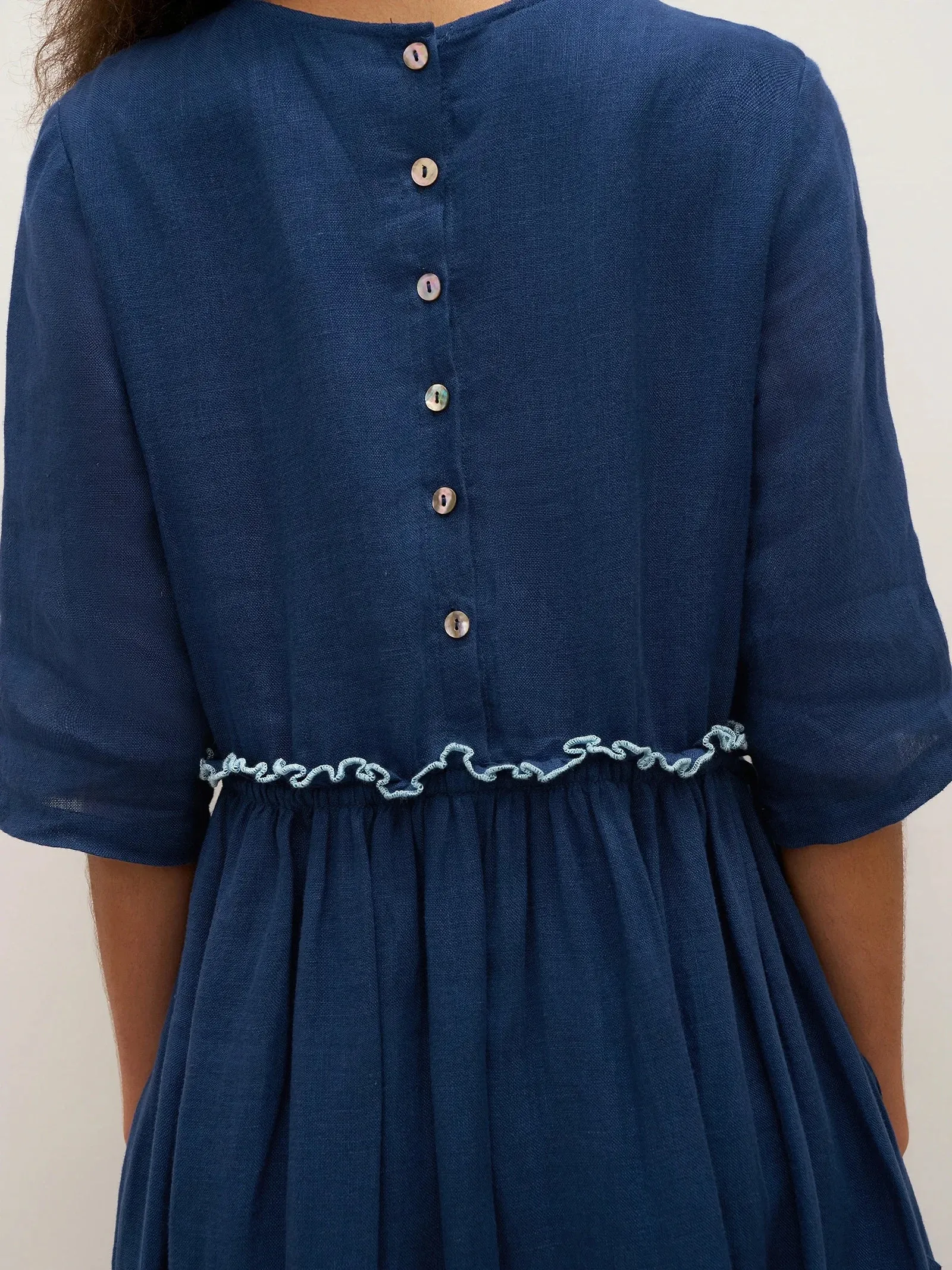 100% Linen Petal-Waist Drawstring Midi Dress JASMINE sold by Lintico product image thumbnail 5