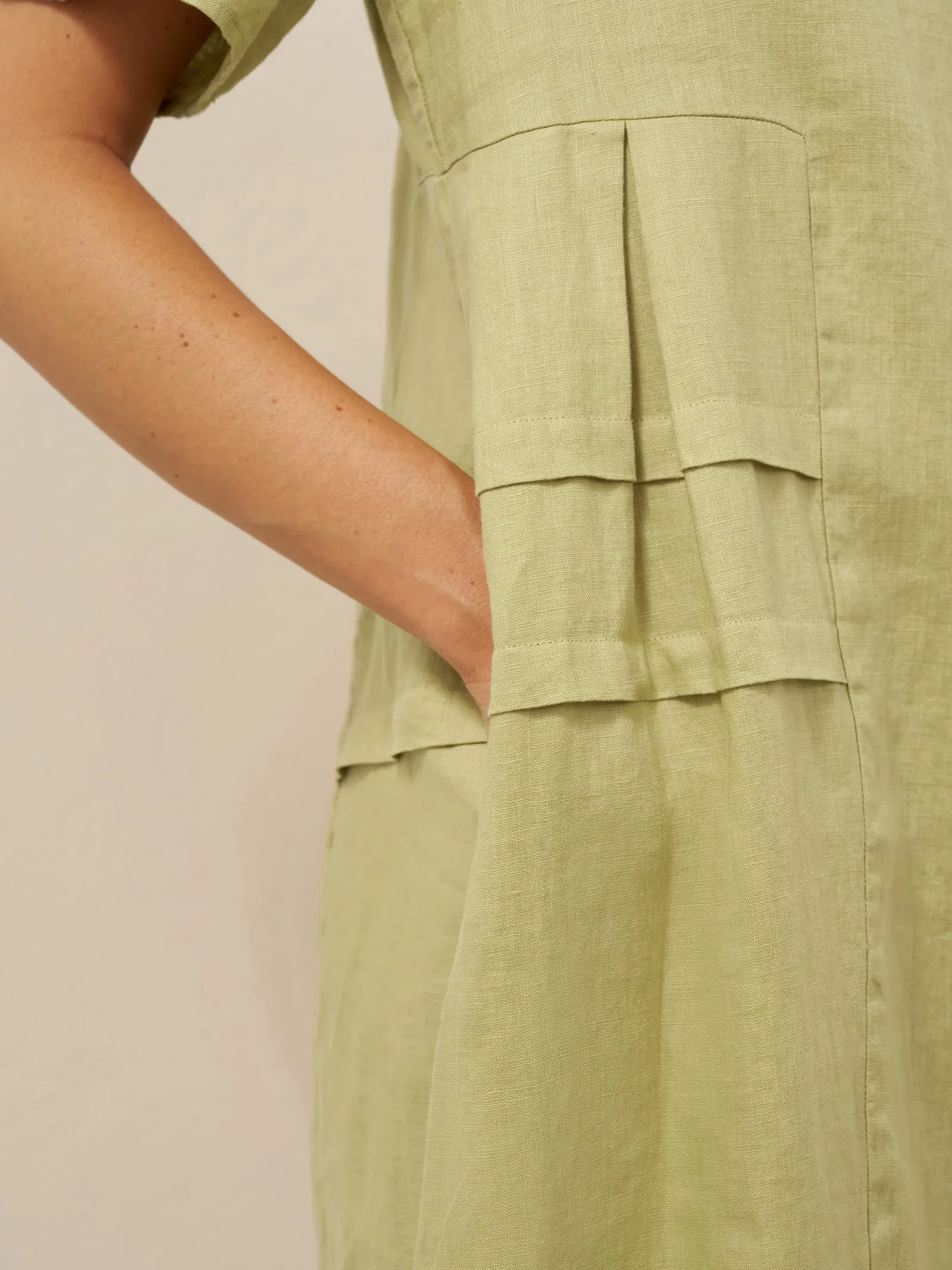 100% Linen Pleated Crew Neck Midi Dress MILA sold by Lintico product image thumbnail 4