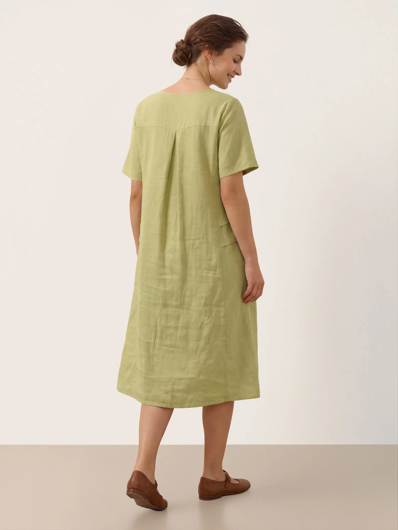 100% Linen Pleated Crew Neck Midi Dress MILA sold by Lintico product image thumbnail 2
