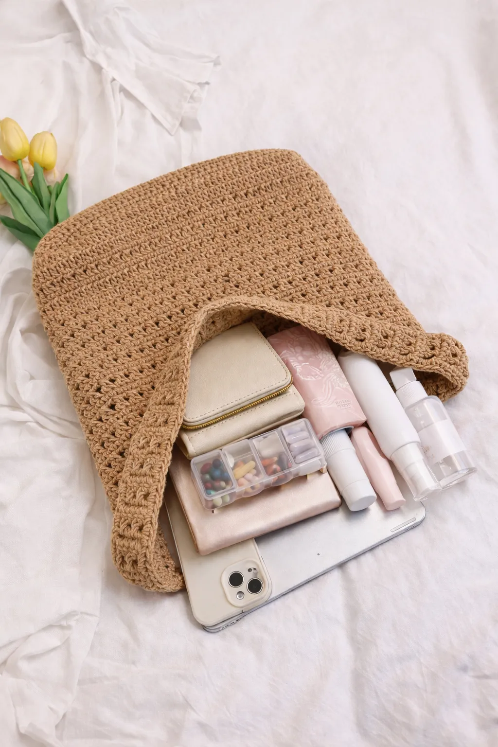 Woven Crochet Tote Bag Large Capacity Lightweight Shoulder Beach Bag sold by Lintico product image thumbnail 4